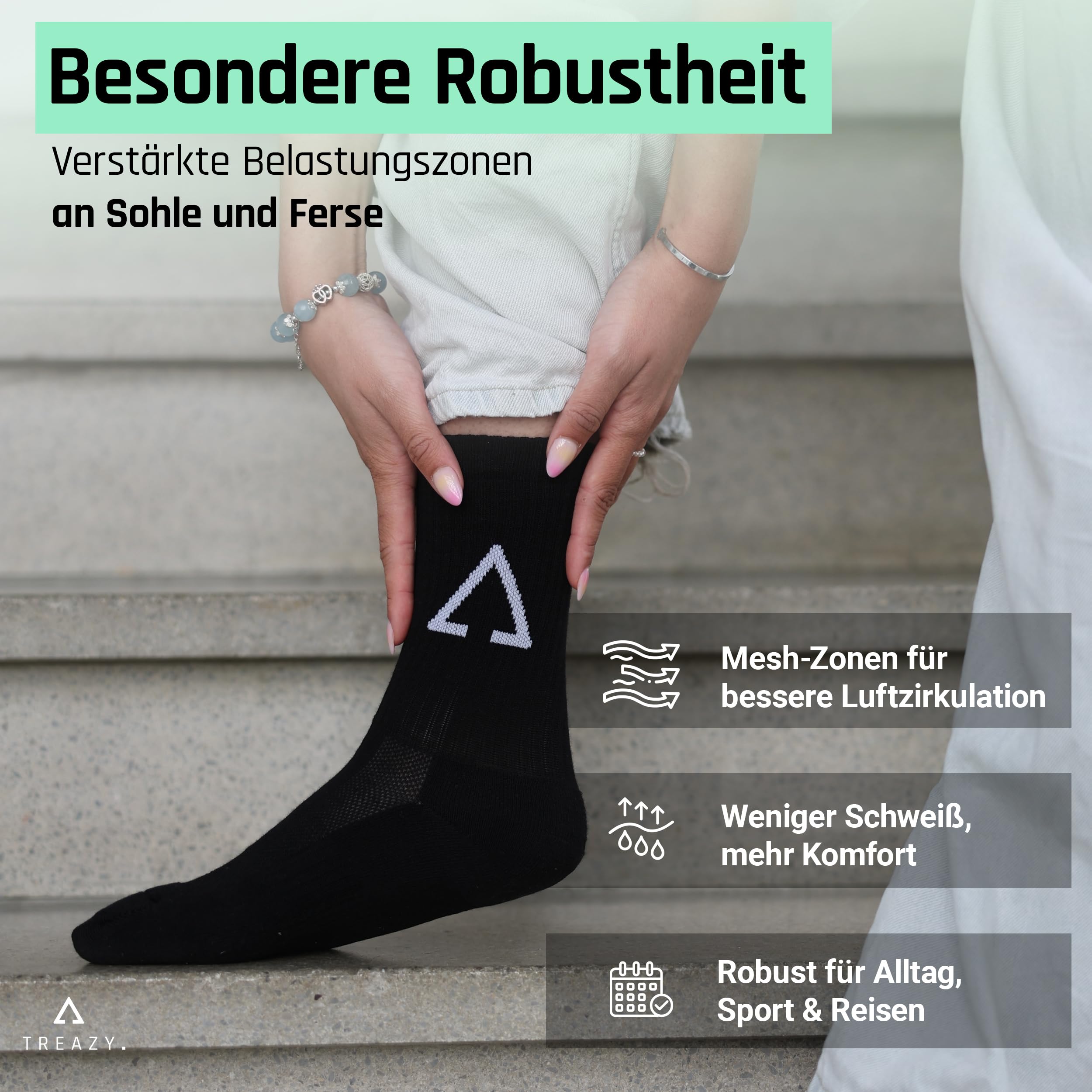 TREAZY Halbhohe Socken Quarter Socken aus Bio-Baumwolle – Schweiß und blasenfrei dank extra Lüftungskanälen und anatomischer Passform – besonders langlebig