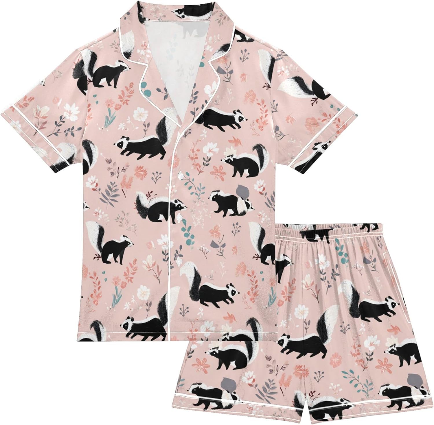 Silk Pajama Sets Short Sleeve Pajamas Soft Sleepwear 2 Piece Pjs Set