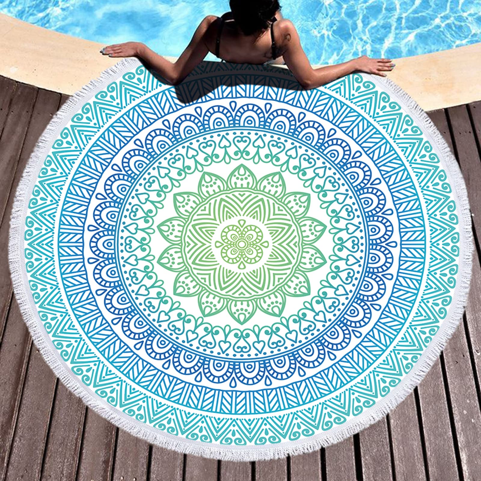 Telo Mare Mandala Tondo 150cm - Leggero, Resistente Alla Sabbia, Asciugatura Rapida