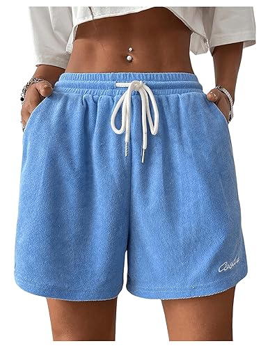 Floerns Women's Drawstring Waist Wide Leg Shorts Letter Track Shorts