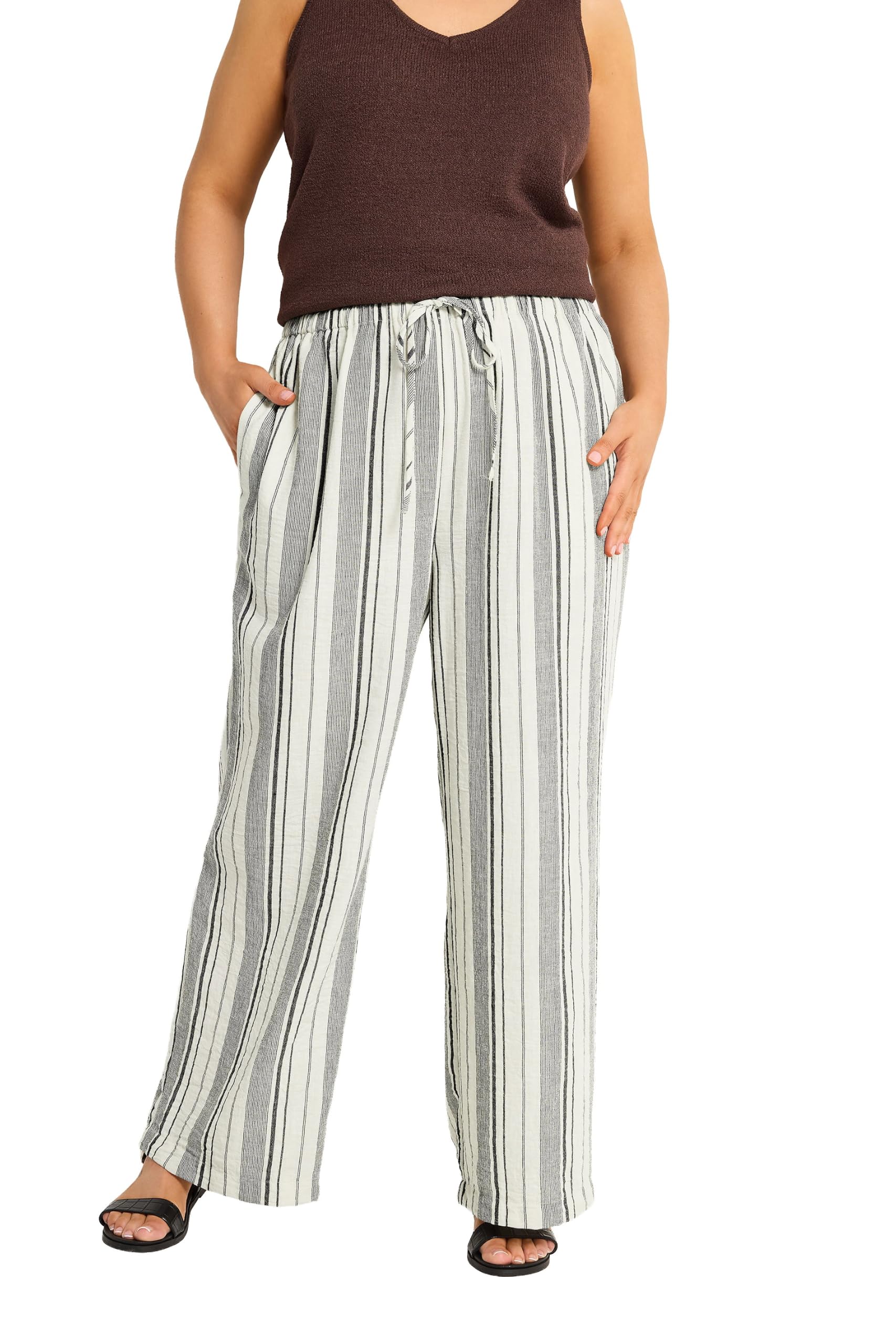 Yours Women's Linen Blend Trousers - Natural - 20S