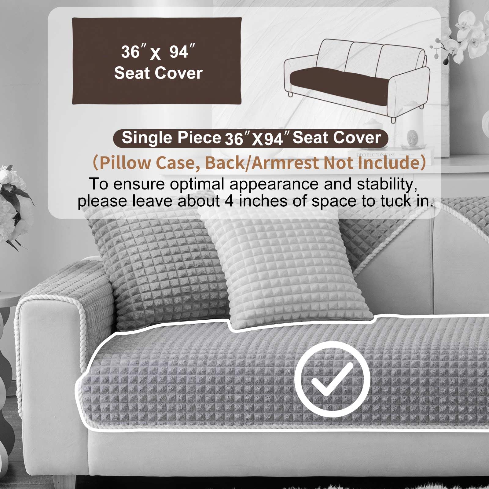 Aucrovee Soft Plush Plaid Couch Cover Washable, Non Slip Fleece Sectional Sofa Covers for 3 Cushion Couch Sofa L Sharped Sofa Slipcover for Pets, Furniture Protector (1 PCS 36