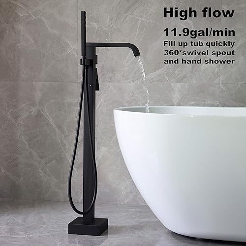Miniatura 3 de Grifos de bañera independientes negros Llenadores de bañera Montaje en el piso Llenador de grifo para bañeras Bañeras de alto flujo 11.9GPM baño con