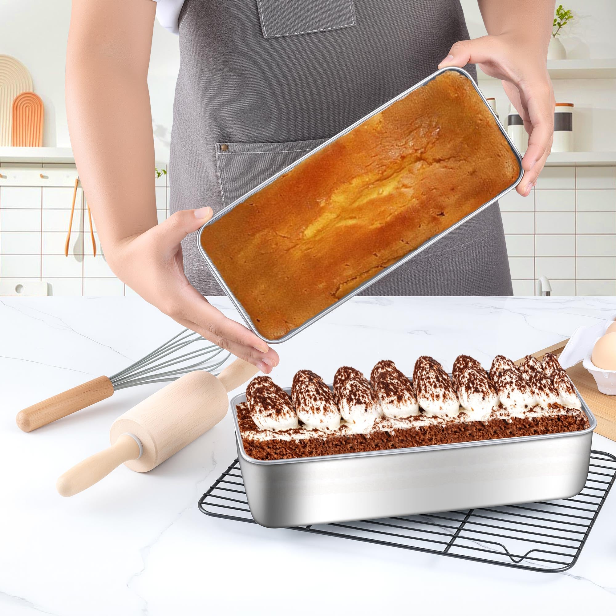 LIANYU 4 Stück 30,5 x 12,7 cm Kastenformen, große Backformen-Set | Brotform aus Edelstahl für Lasagne, Fleisch, Kuchen, Brownies, Eis, gesund und langlebig, spülmaschinen- und gefriergeeignet