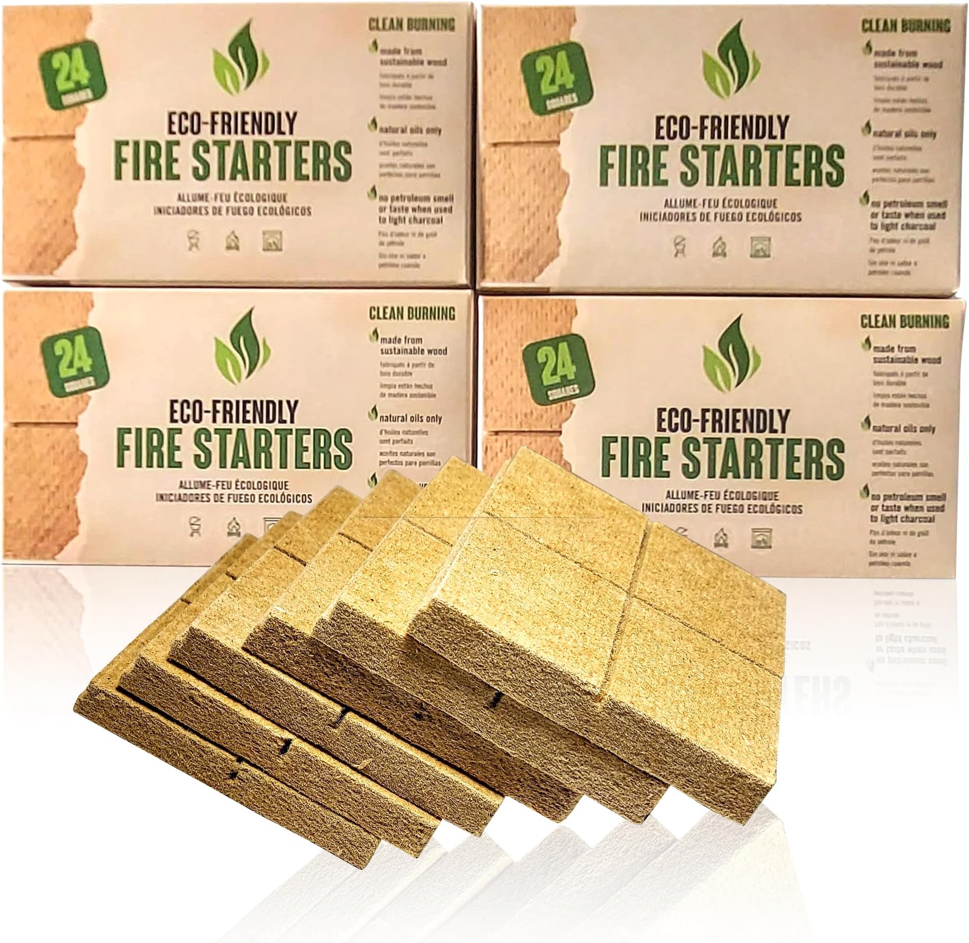Eco-Friendly Fire Starter - Natural Pine Fire Starter for Campfires, Fireplace, Outdoor Fire Pit, and Grill - Firestarter for Outdoor fire, Grill, Wood Stove, BBQ with 10 min Burn time (96 Squares)