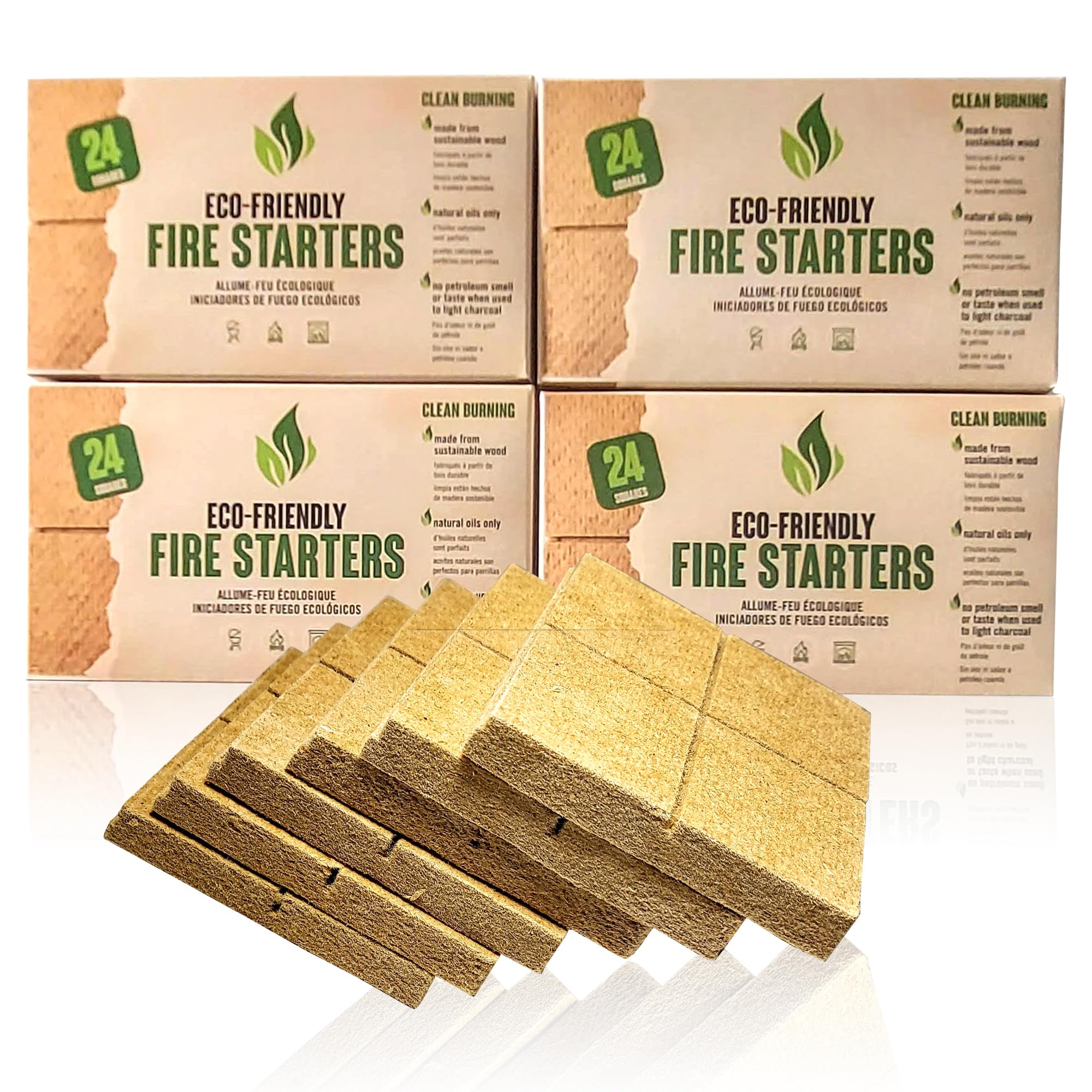Eco-Friendly Fire Starter - Natural Pine Fire Starter for Campfires, Fireplace, Outdoor Fire Pit, and Grill - Firestarter for Outdoor fire, Grill, Wood Stove, BBQ with 10 min Burn time (96 Squares)