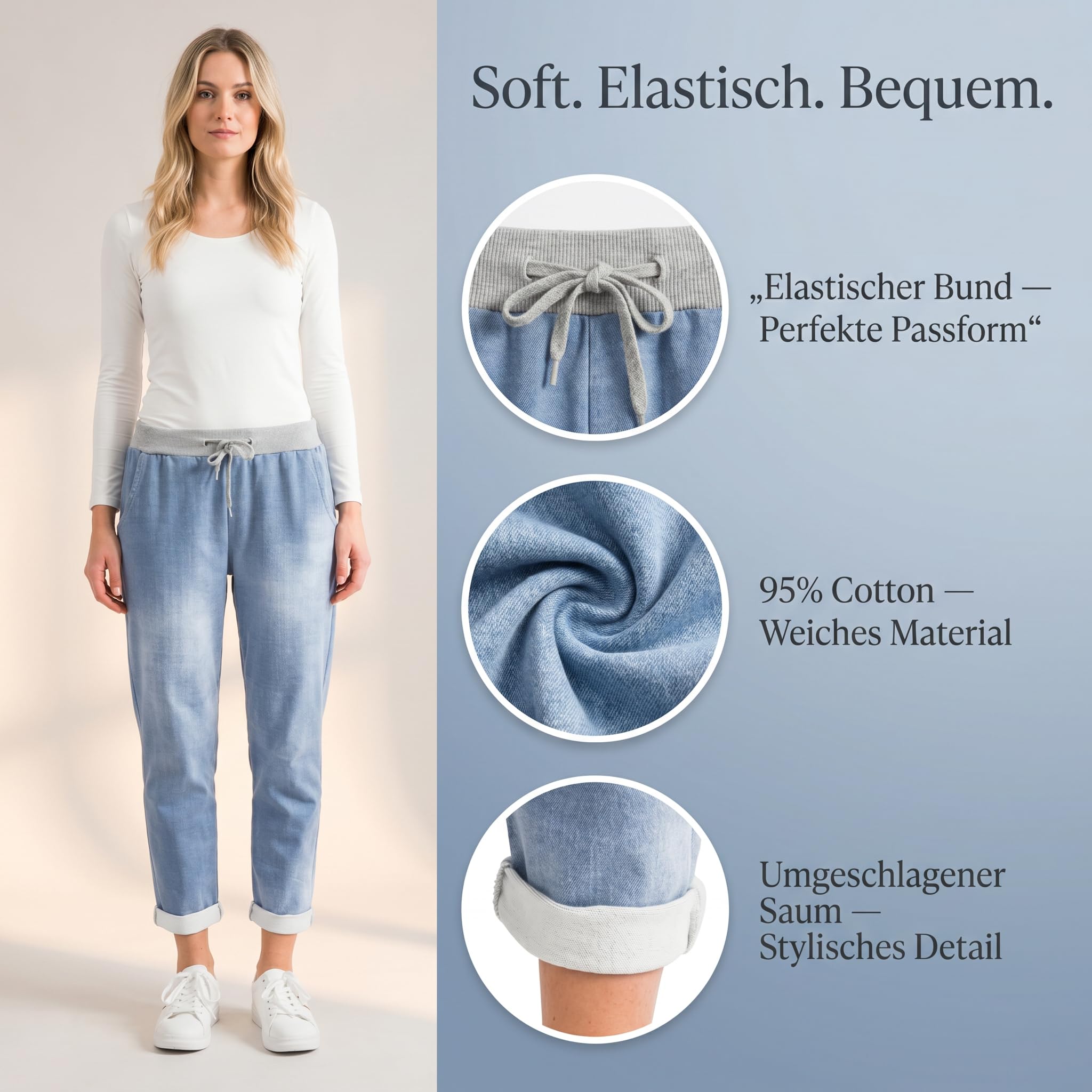 Damen Jogginghose, Bequeme Sweatpants im Boyfriend-Style, Weiche Baumwollmischung, Größen 36 bis 46 Freizeit und Sporthose