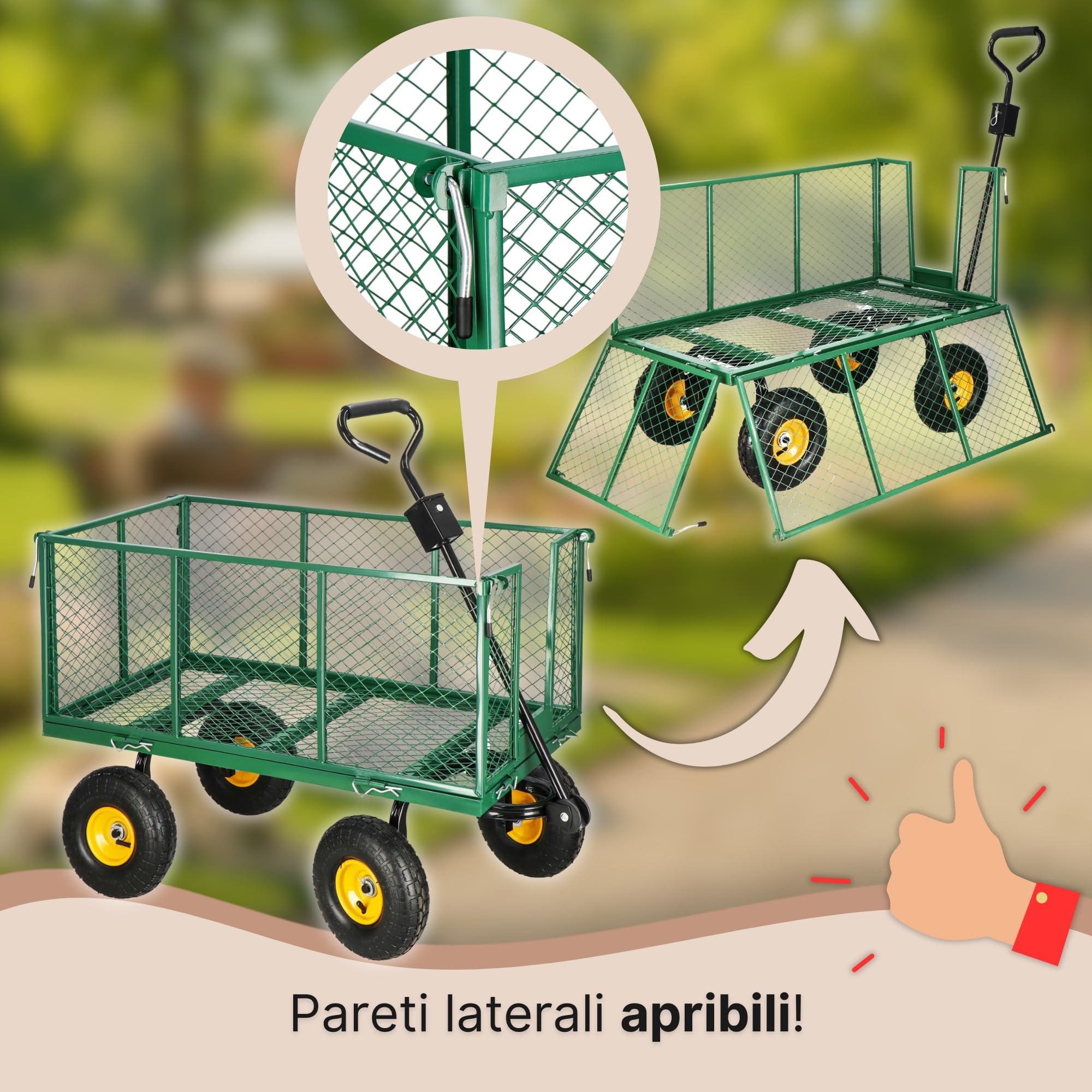Carrello da giardino pieghevole 250l 400kg trasporto budowlano giardinaggio con bordi apribili springos