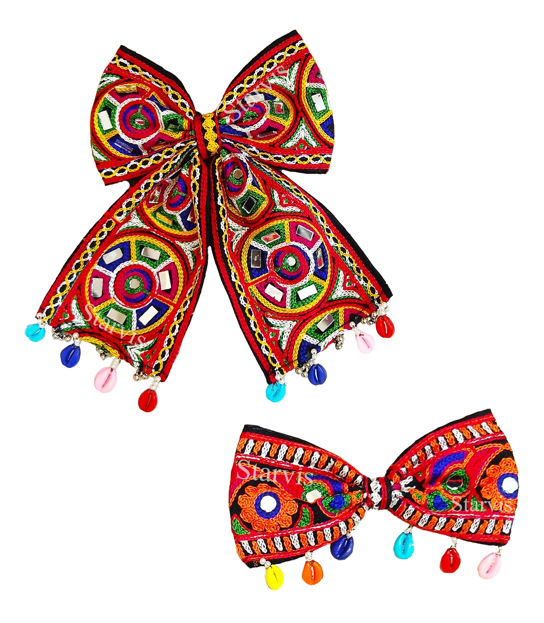 Starvis Navratri Special Hair Accessories Bow Tie Hair Bow Clip – Traditional Embroidered Bow for Women & Girls, Festive Hair Accessory for Garba, Dandiya, and Indian Ethnic Wear Hair Clip with Shell Dandiya Night For Women