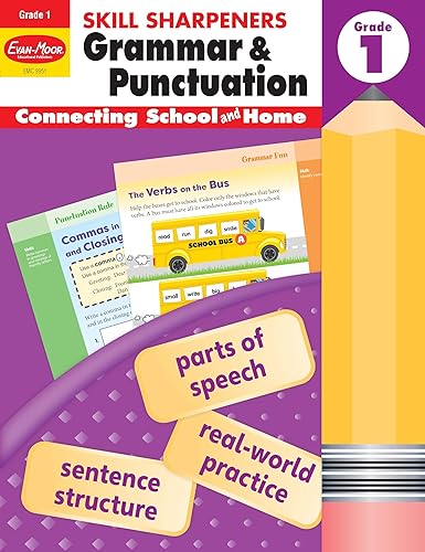 Evan-Moor Skill Sharpeners Grammar and Punctuation Grade 1, Full-Color Activity Book - Supplemental Homeschool Workbook