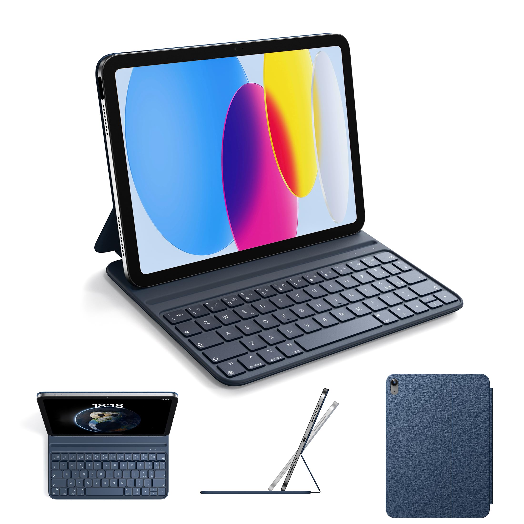 HOU Tastiera Bluetooth per iPad 11a Generazione 2025 (A16) e 10a Generazione 2022, Custodia in Ecopelle con Tastiera, Angolo Ergonomico, Disposizione ltaliana, Blu