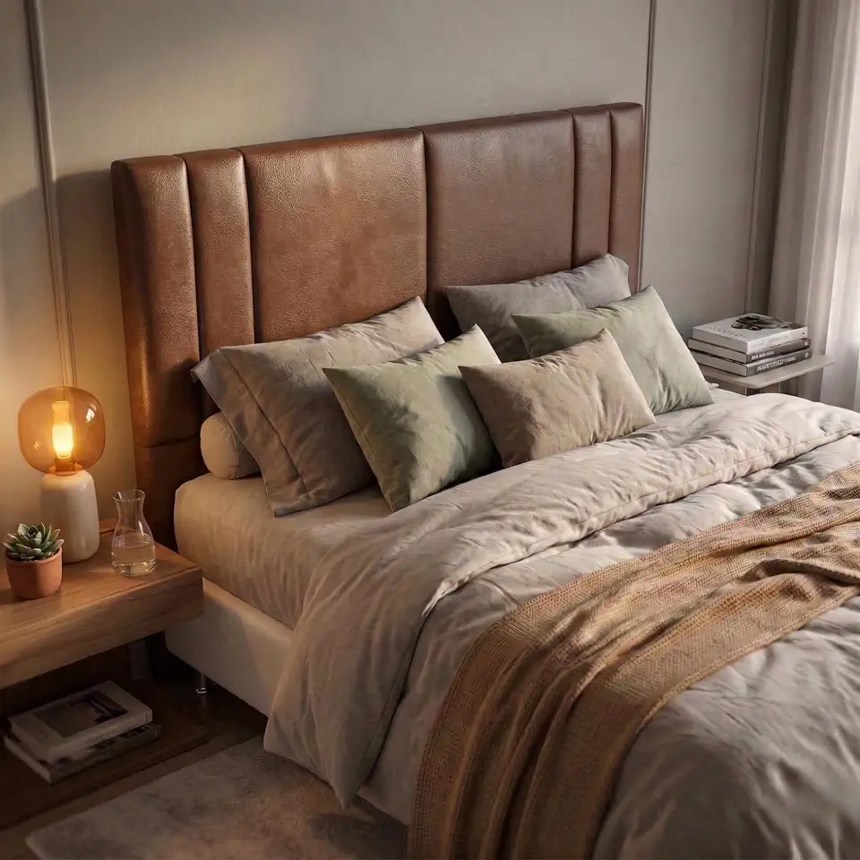 Cabeceira Tulipa para Cama Box Quarto Casal Com Pés Queen Estofada Premium (Courino Marrom, King 195cm)
