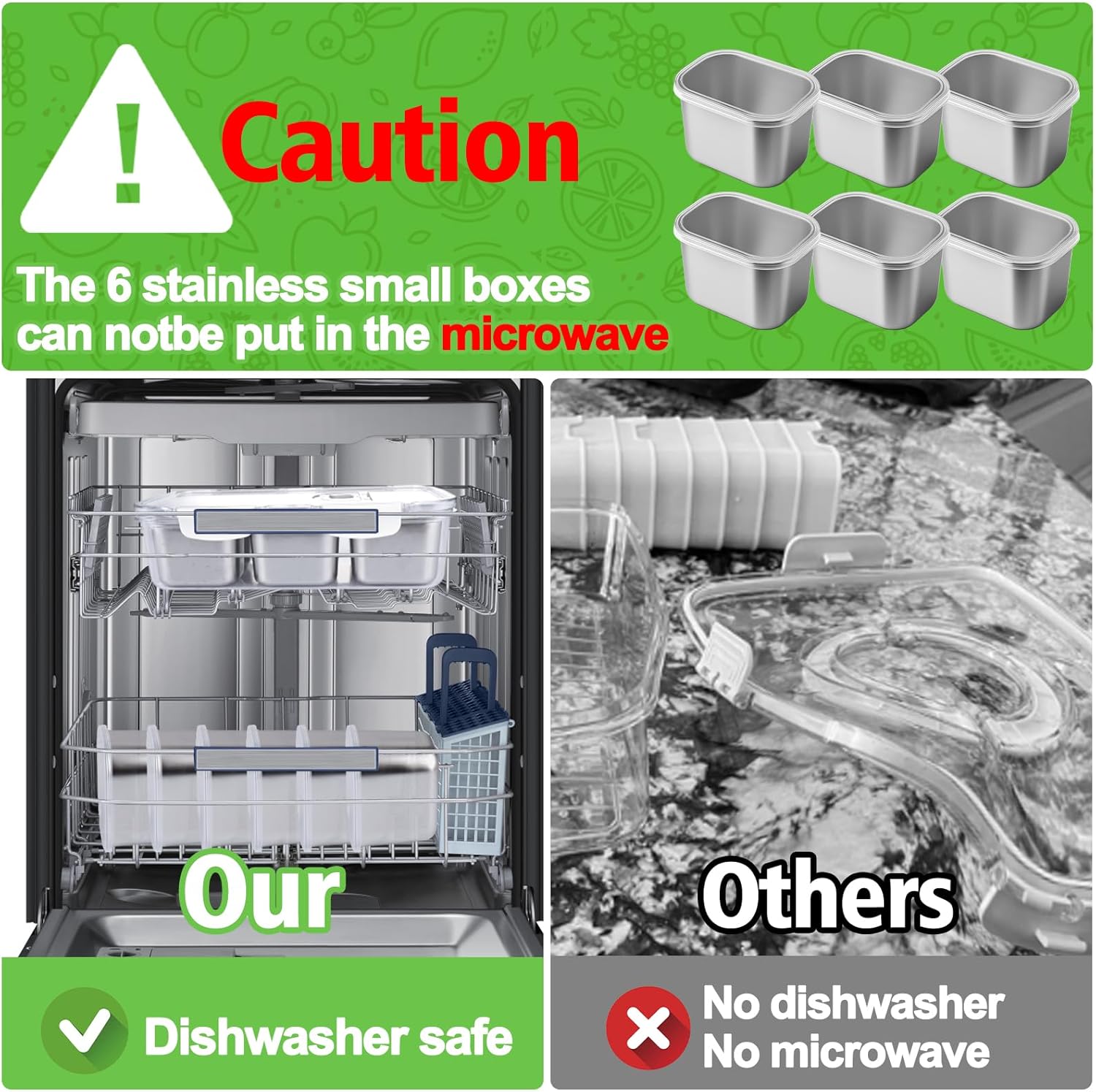 AIERSA Snackle Box Container, Stainless Steel Snack Containers with Lid, Dishwasher Safe Snackle Box, 6-Compartment Snack Boxes Container for Fruit, Divided Serving Portable Travel Food Snack Tray - Image 2