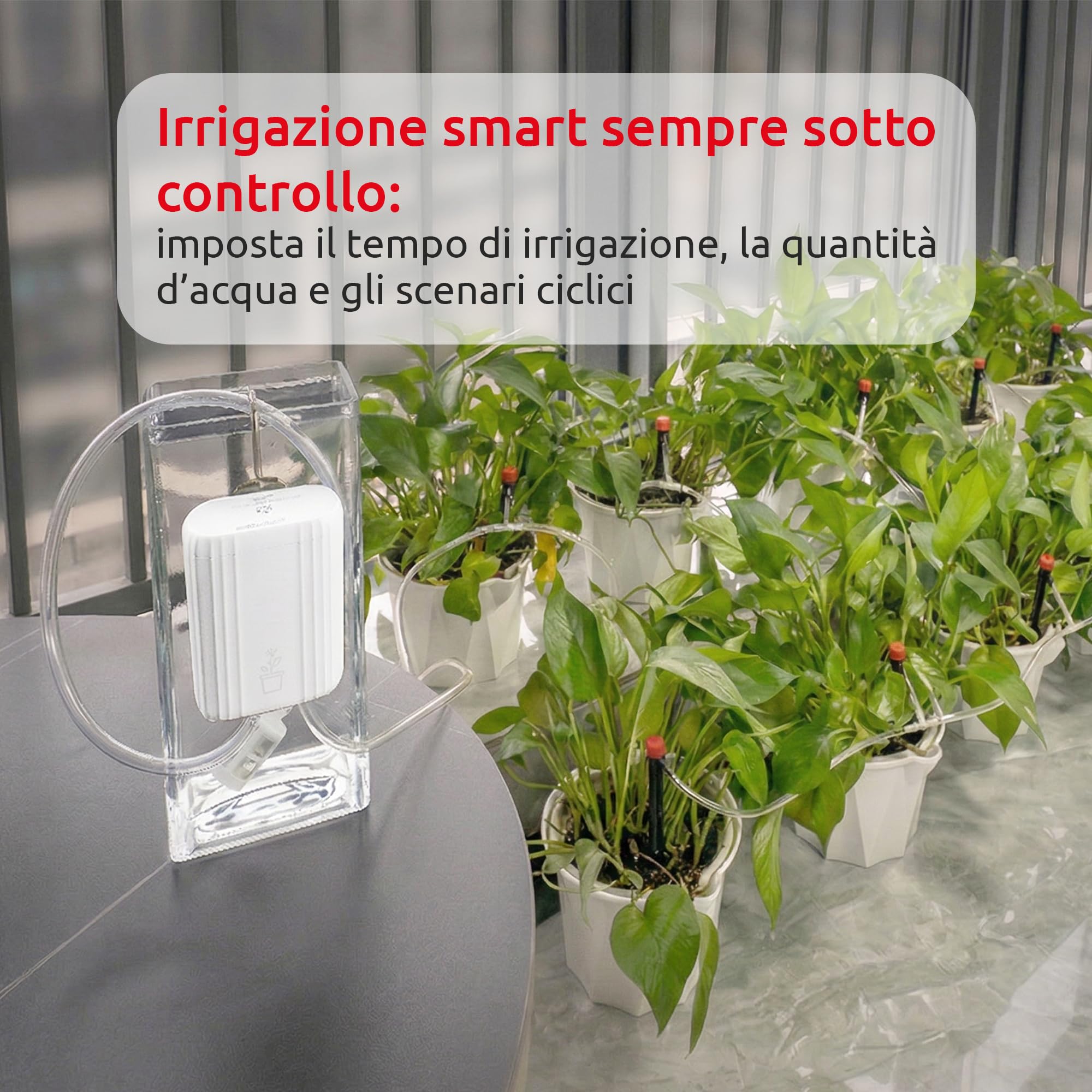 IRRADIO IR-DRIP Kit irrigazione smart WiFi per piante da interno e balcone | Estensione massima 15mt | Alimentazione con batteria ricaricabile | Controllo tramite APP