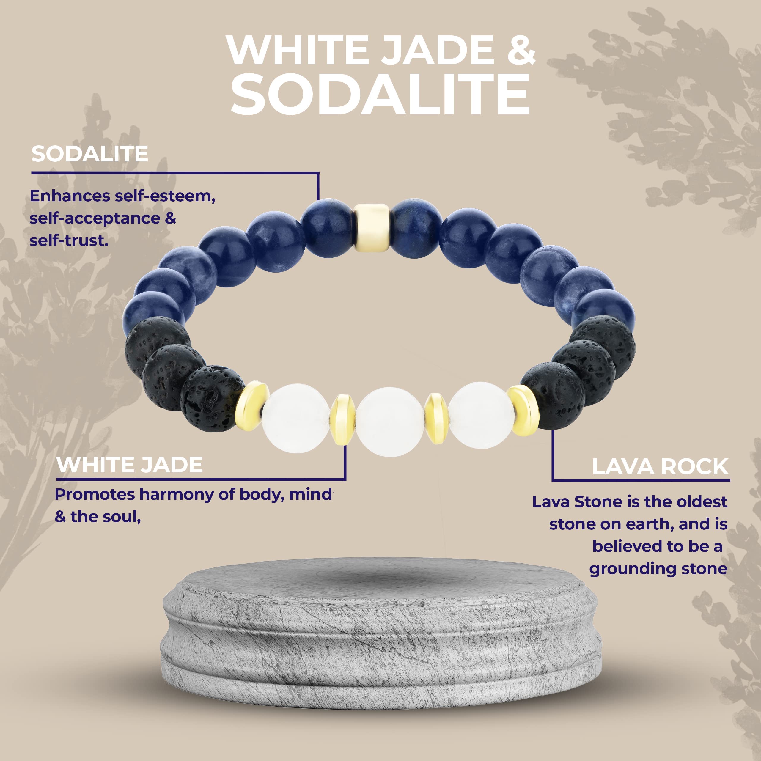 Shika Wellbeing Relaxation Gift for Women Sodalite & White Jade Anxiety Relief Lava Bracelet with Lavender & Bliss Essential Oils Aromatherapy Wellness Bracelet Crystal Healing Gift Set - Image 4