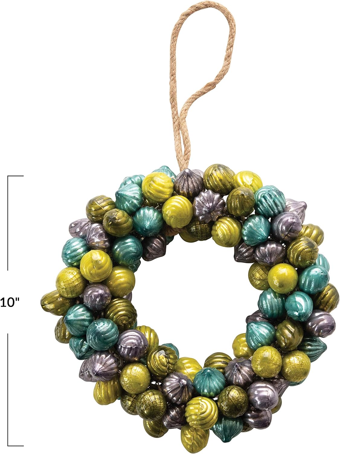 Creative Co-Op 10" Round Mercury Glass Ornament Wreath, Blue, Teal & Green Wall Decor