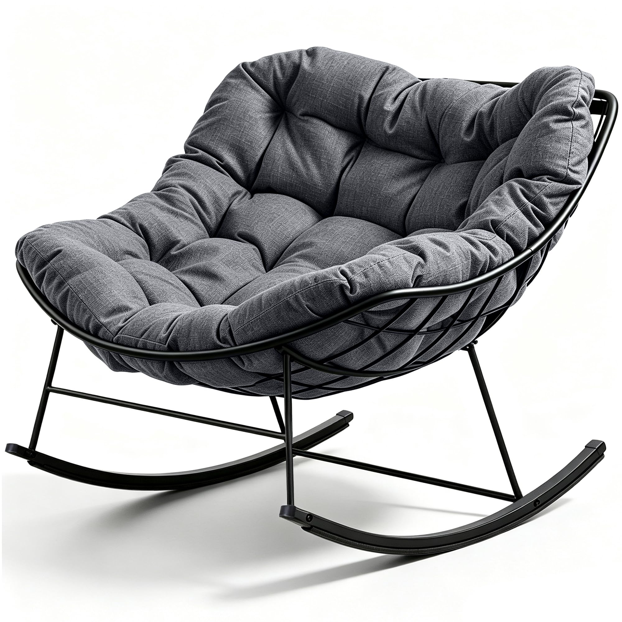 Nordswal Oversized Outdoor Rocking Egg Chair with Thick Cushion, Comfy Garden Rocking Chair for Adults, Indoor Outdoor Rocking Lounge Chair for Living Room, Balcony, Patio & Conservatory,Dark Gray