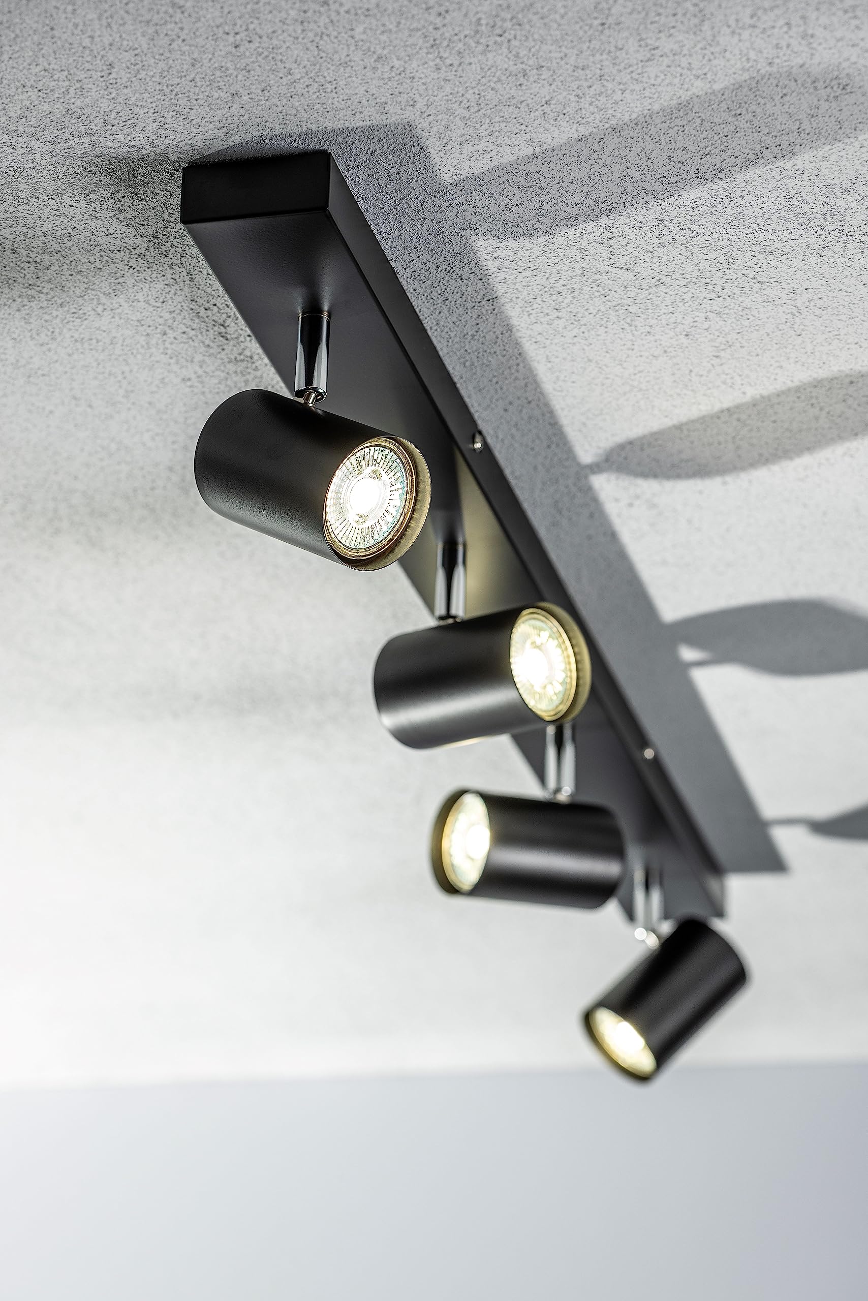 Cgc Lighting Black Indoor Ceiling Wall Spots Led Gu10 Spotlight Light Bar Four Adjustable Heads (, Four Spot Bar)