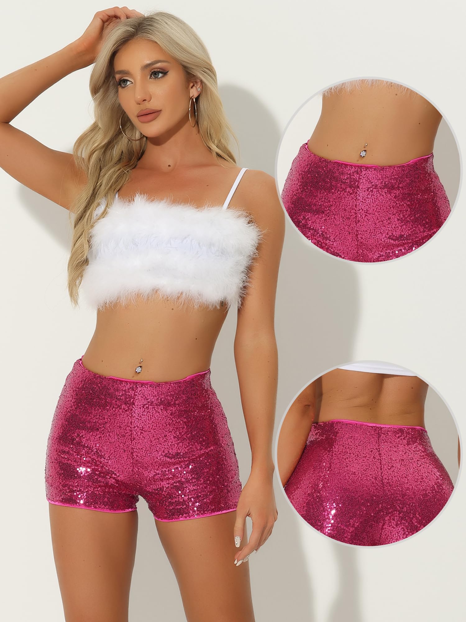 Allegra K Pantaloncini Paillettes Donna Vita Media Cerniera Elastico Brillanti Cocktail Serale