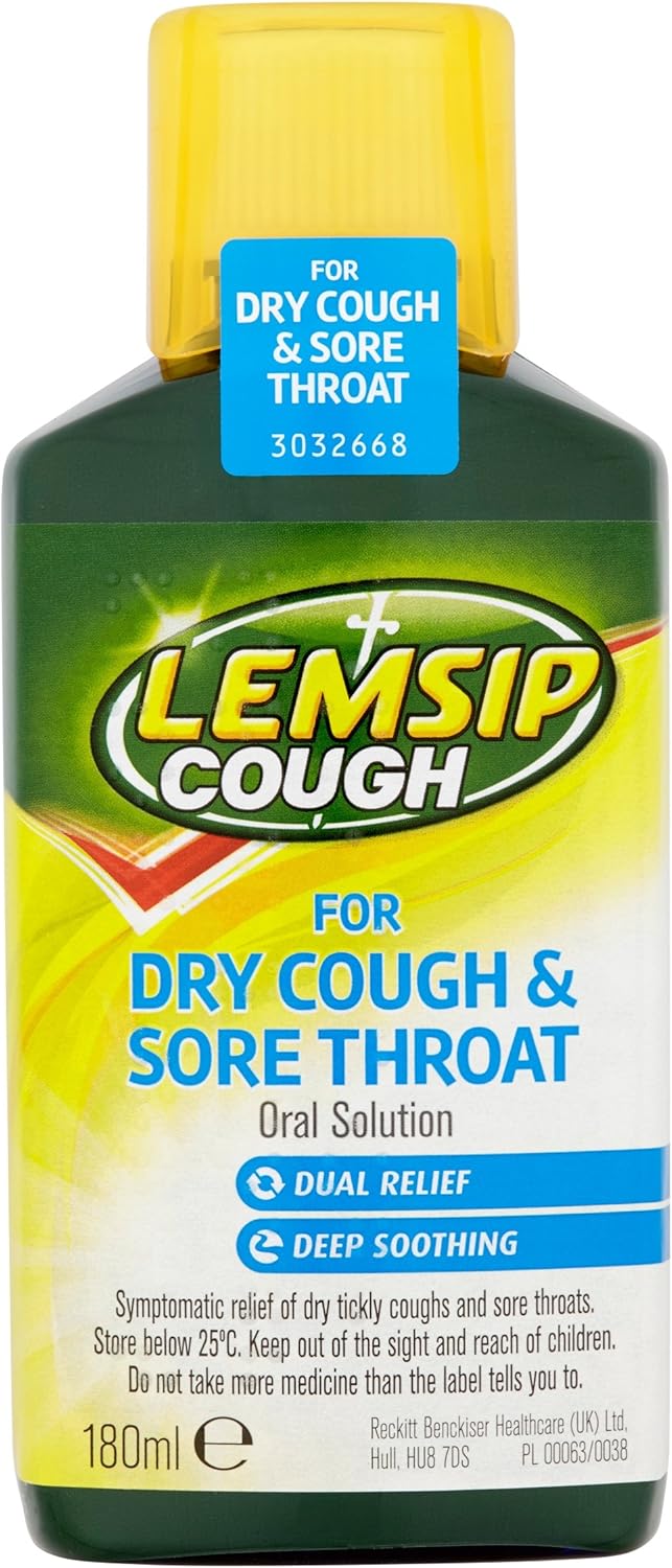 Lemsip Dry Cough and Sore Throat Oral Solution, 180 ml Amazon.co.uk