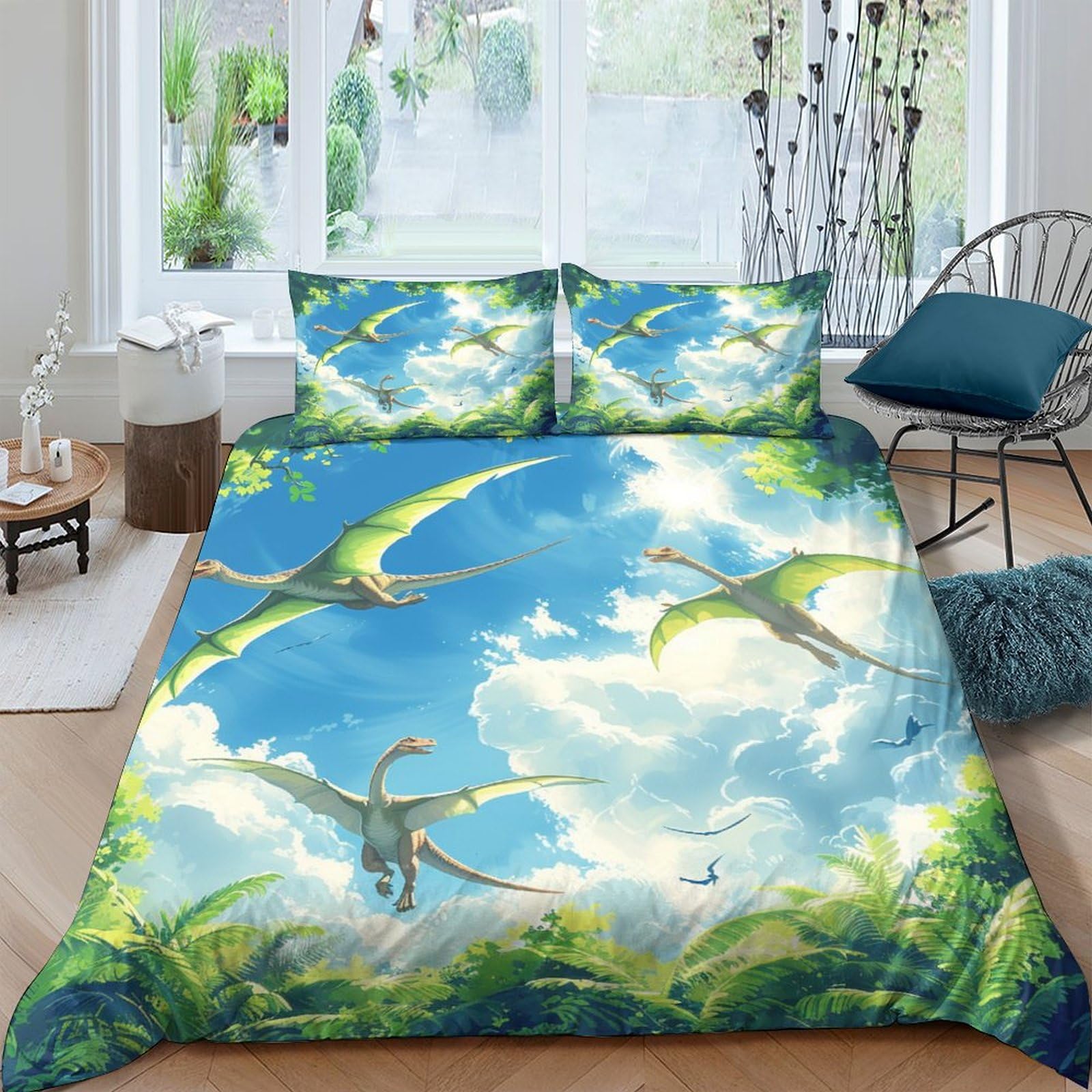 ENYISIYULO Dinosaur Duvet Cover Sets 3 PCS Hotel Quality Quilt Cover Bedding Set Bed Covers with Pillowcases with Zipper Closure Breathable Stylish Comforter Double（200x200cm）