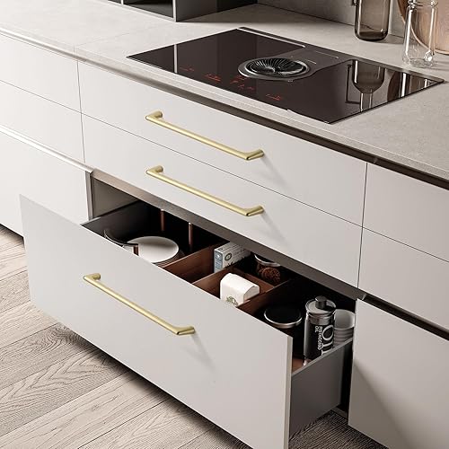 Miniatura 4 de Asidrama Paquete de 10 tiradores de gabinete de color dorado cepillado de 7.5 pulgadas (7.559 in) manijas de gabinete, manijas de armario,