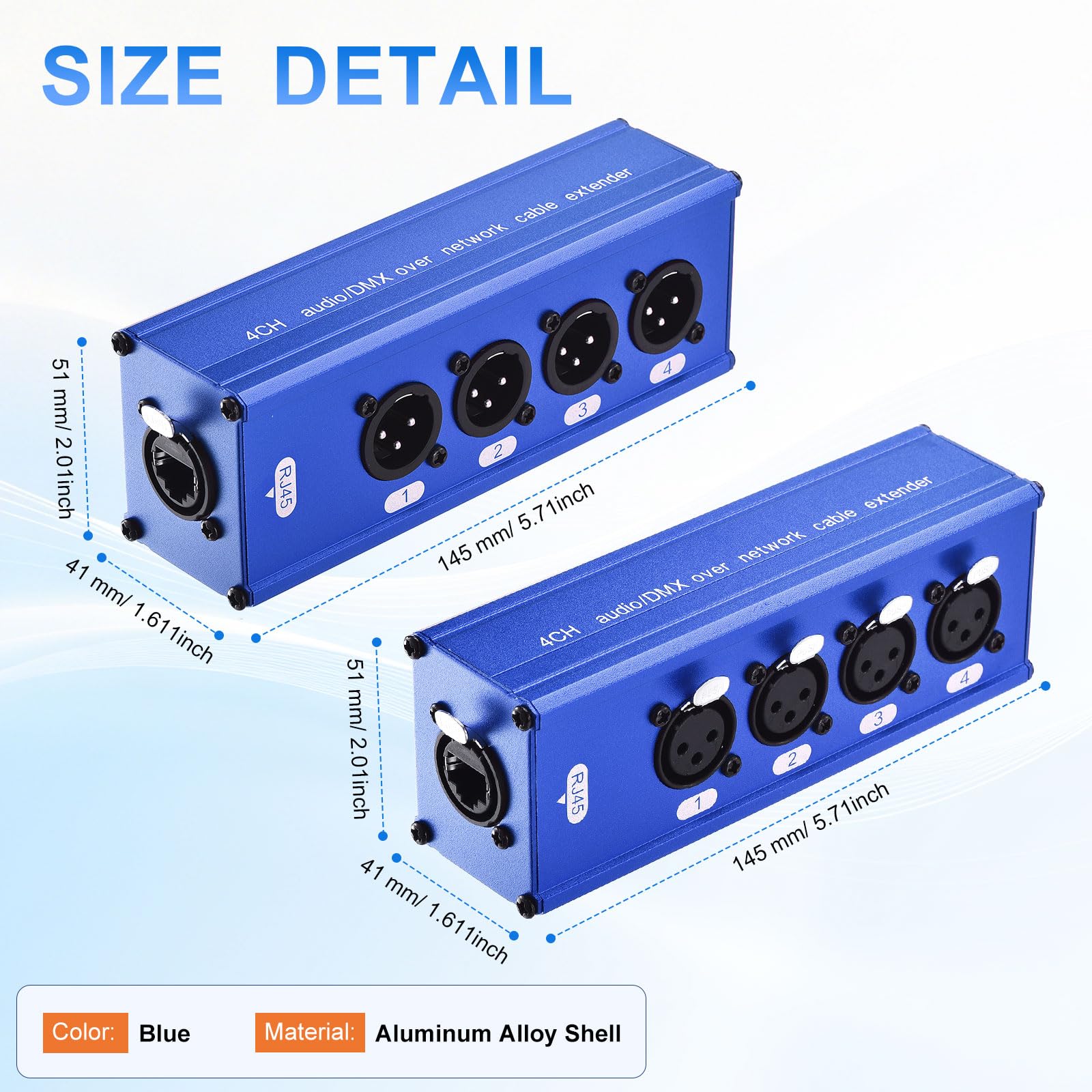 1 par de cables XLR multired de 3 pines de 4 canales, extensor XLR sobre RJ45, compatible con Cat5/Cat6/Cat7 para iluminación de sonido de escenario, color azul