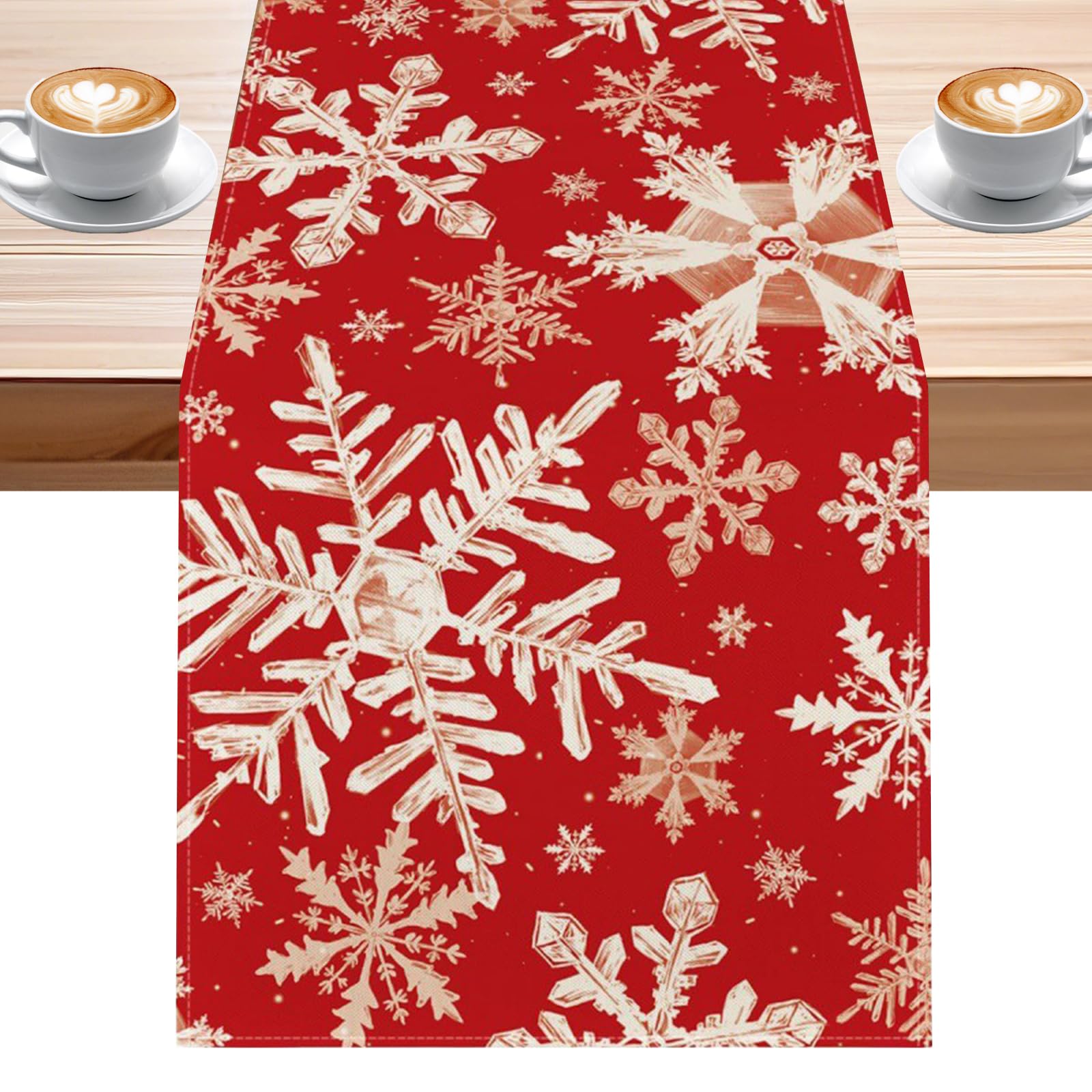 Winter Snowflake Print Xmas Christmas Table Runner, Red Table Runner Decoration, 33x183cm Table Cloth Christmas Gatherings Dining Table Accessories for Home Party Decor Holiday Dinners