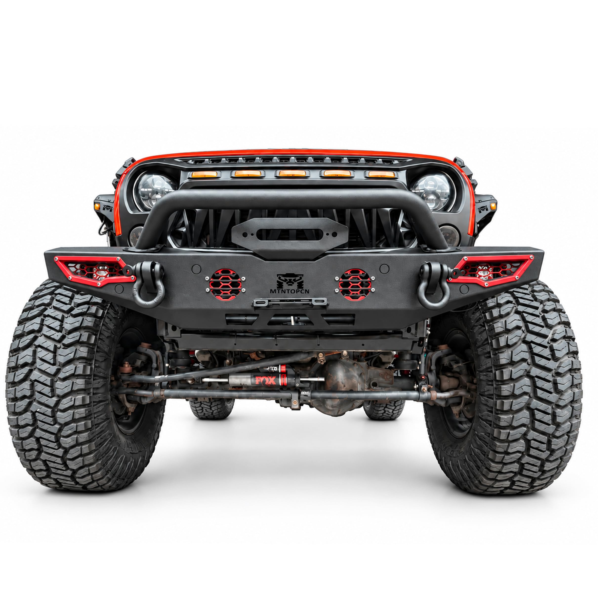 Steel Front Bumper Compatible for Jeep Wrangler 2007-2028 &amp; Gladiator 2020-2028 | Heavy-Duty Winch-Ready with Stinger Bar | Versatile Off-Road OEM Fog Light Brackets &amp; LED