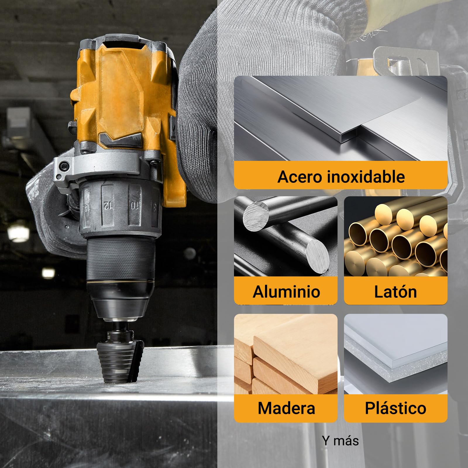 Broca Escalonada M35 AlTiN, 4-32 mm Broca Conica para Metal, 15 Pasos Brocas Escalonadas para Acero Inoxidable, Aluminio, Latón, Metal, Hierro, Madera, Plástico, PVC