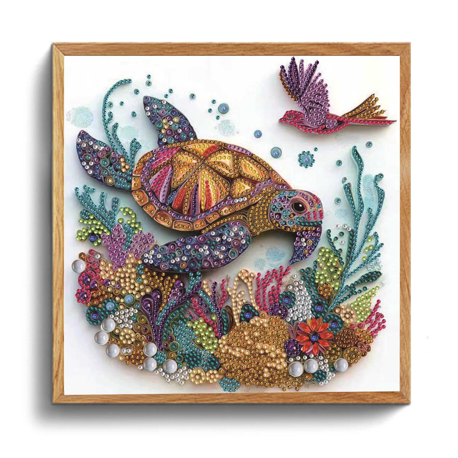 POETRYDRAW Coral Colorful Turtle and Bird 5D DIY Diamond Art Kit for Adults Beginners Home Decor 11.81 x 11.81 inch (Coral Colorful Turtle and Bird)