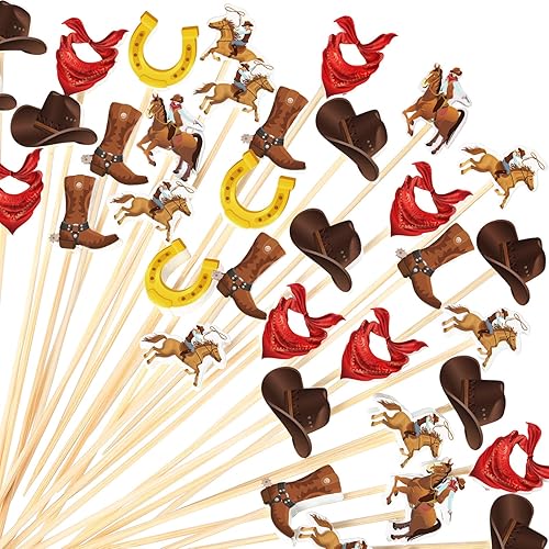 Palillos de cóctel de vaquero para aperitivos, brochetas de cóctel de bambú del salvaje oeste, palillos de comida para bebidas, palitos de postre,