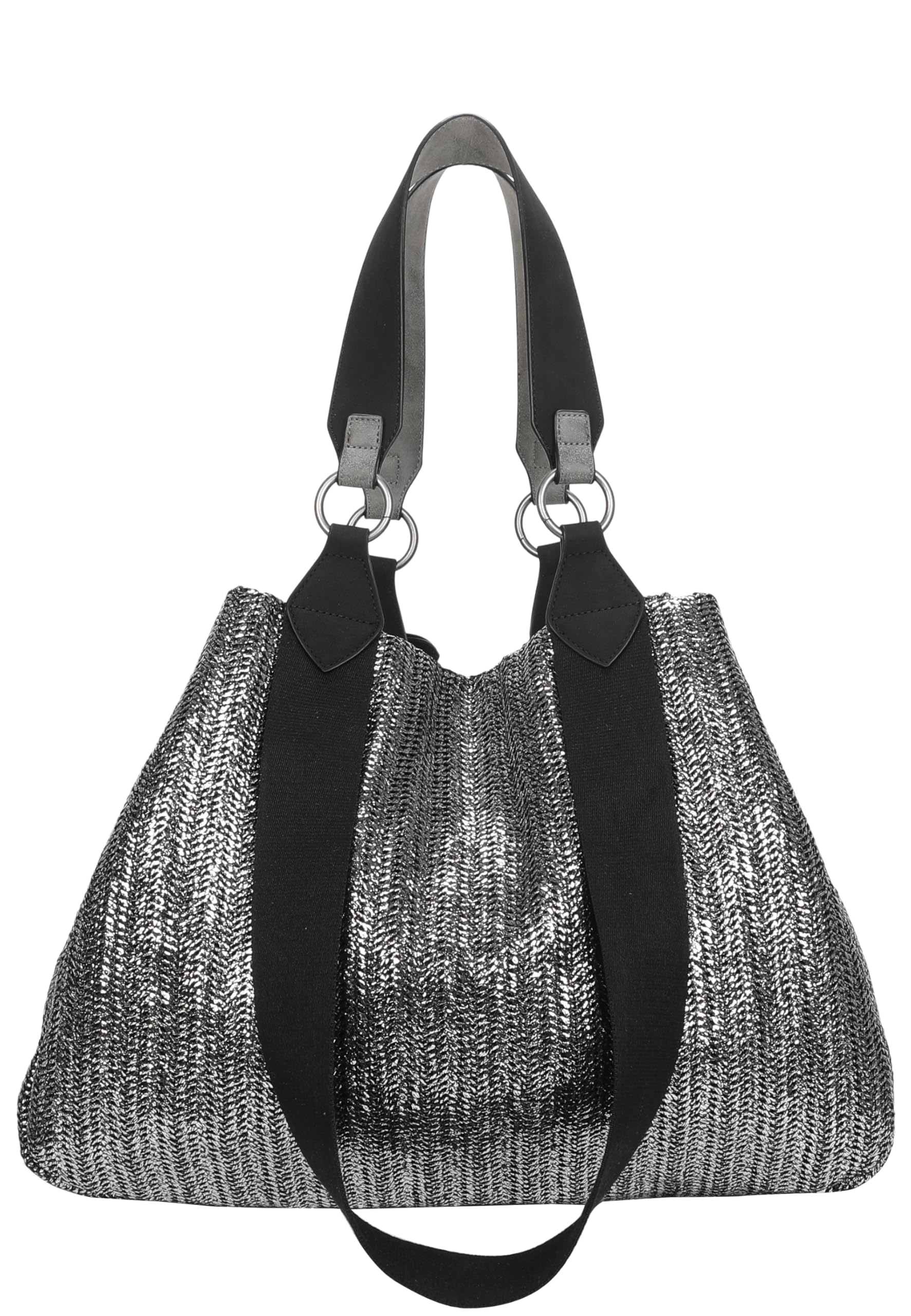 Fritzi aus Preussen Damska torba na zakupy Izzy Medium Painted Straw Silver Black, Silver Black, jeden rozmiar