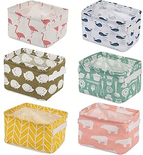 Foldable Storage Basket - Set of 6 Small Collapsible Canvas Containers O...