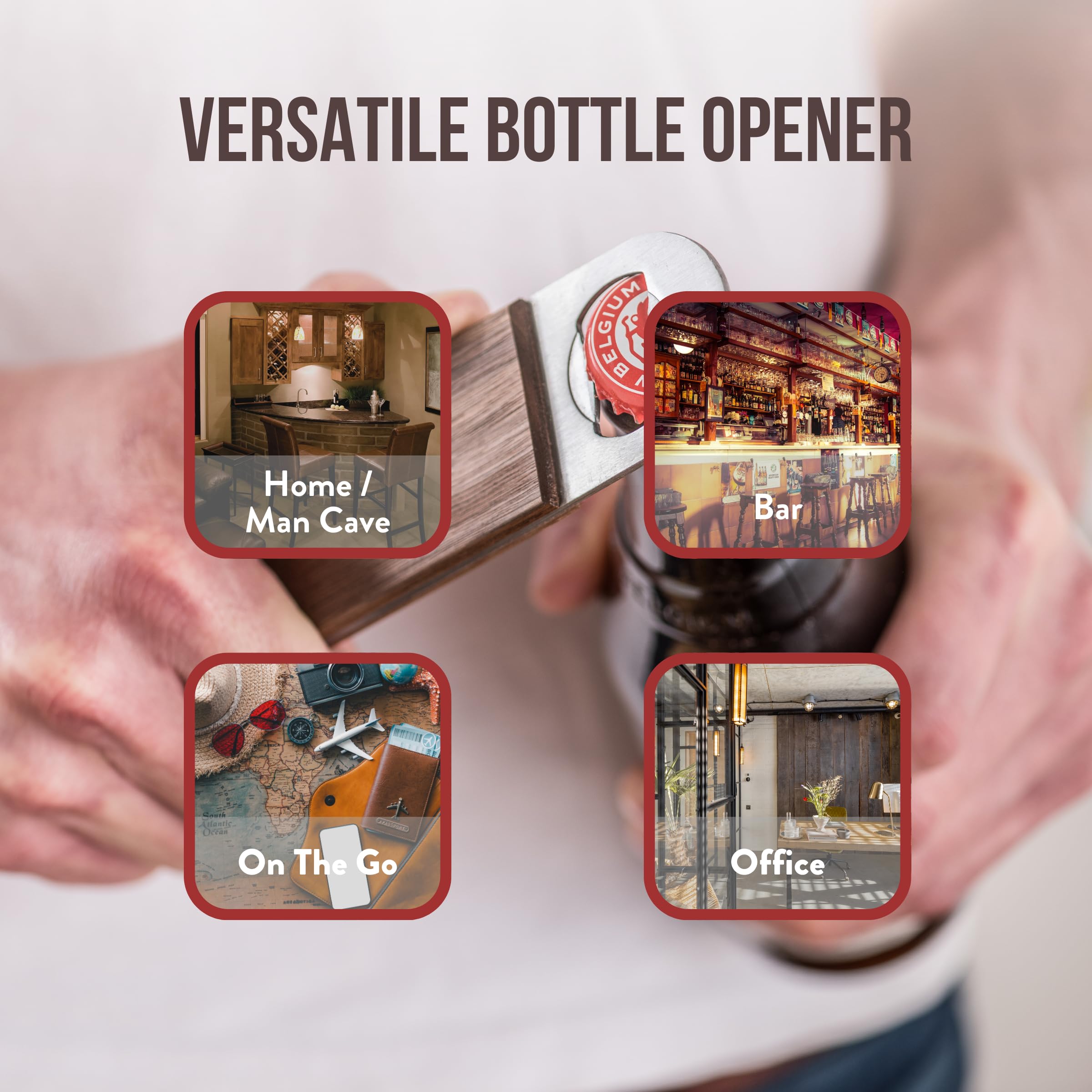 Dropcatch Abridor de botellas de mano con hoja de barra, abridor de botellas de cerveza plano, herramienta duradera para camarero o hogar, acero inoxidable resistente y acabado de nogal, estándar de 7