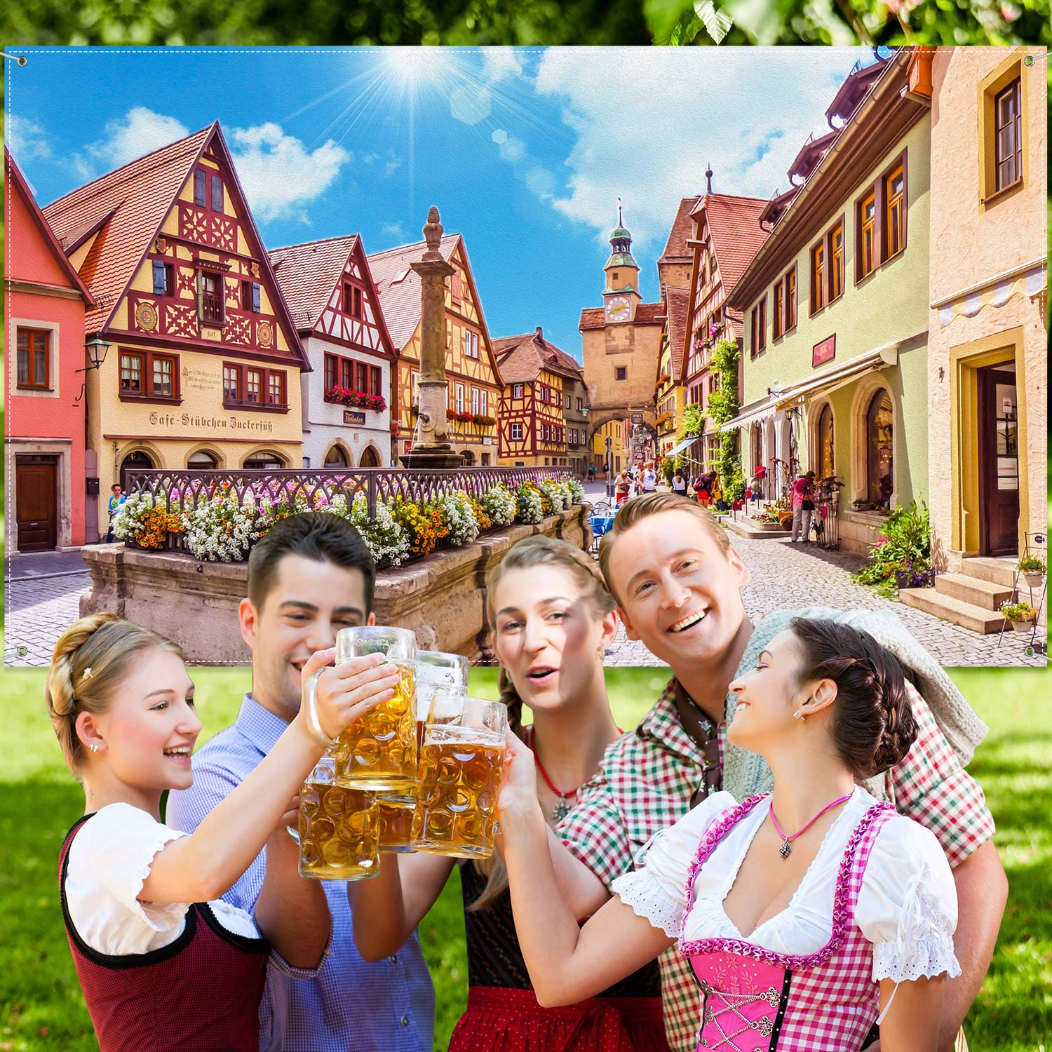 BELECO 5x3ft Fabric German Bavaria Town Street Backdrop For Photography Historic Town Of Rothenburg Ob Der Tauber Background Oktoberfest Bavarian Party Decorations Birthday Photoshoot Studio Props