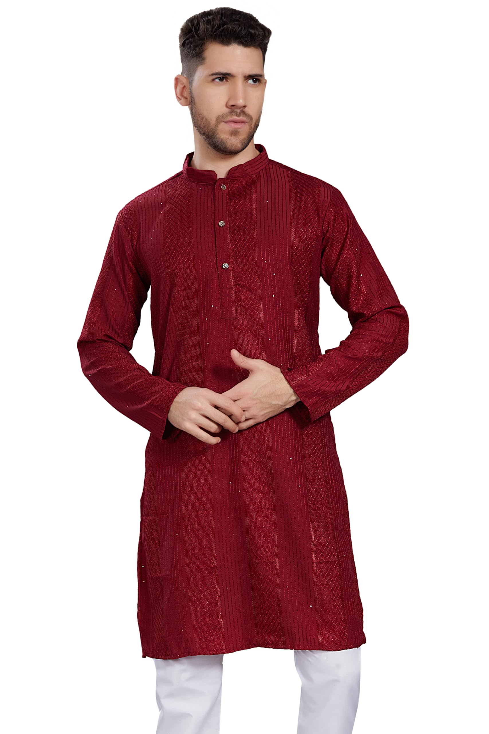 Divisive Men's Thread Embroidered Cotton Blend Only Slim Fit Kurta (Dkrt774_M_Maroon)