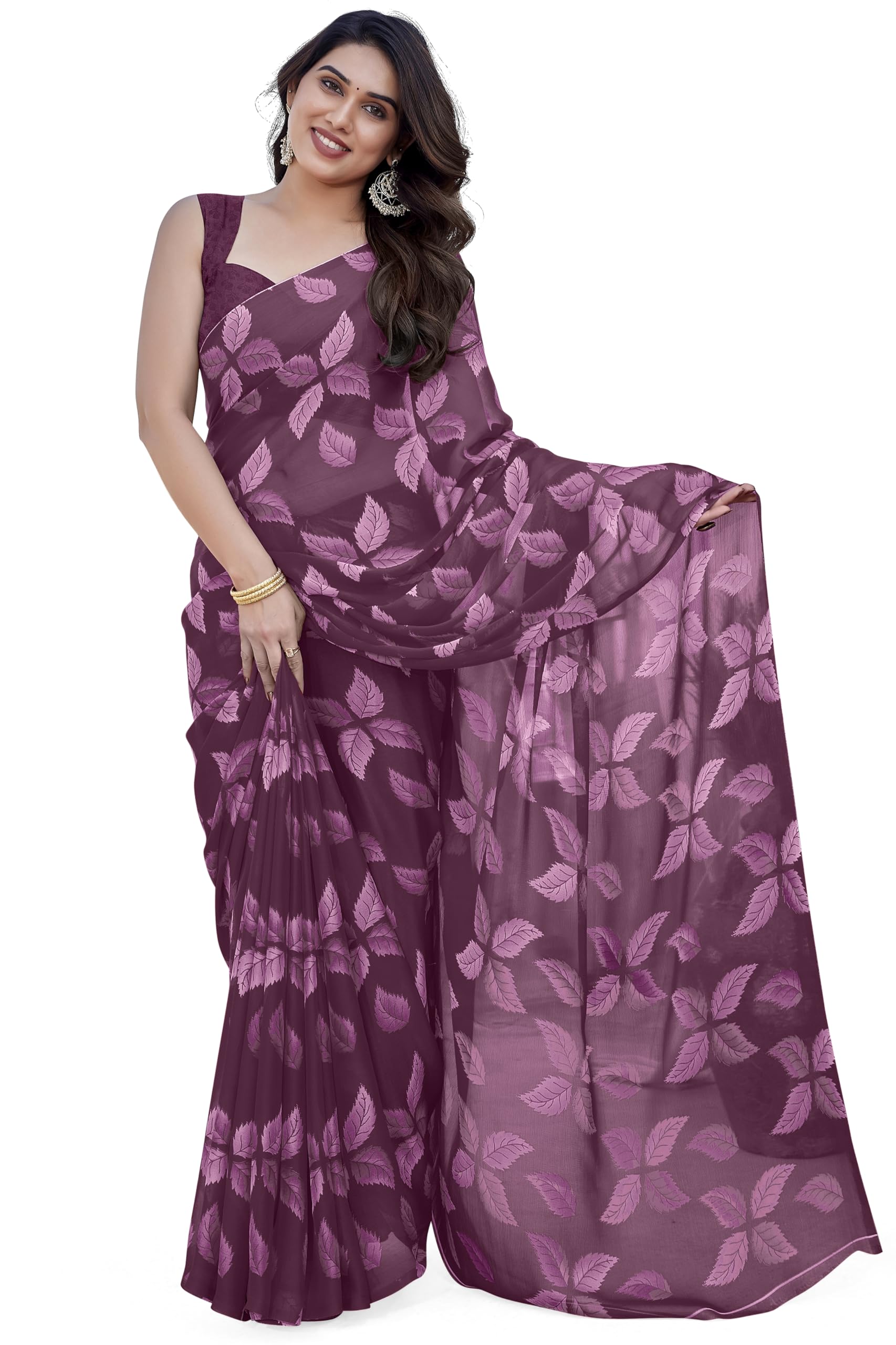 MIRCHI FASHIONWomen's Chiffon Floral Printed Saree with Blouse Piece