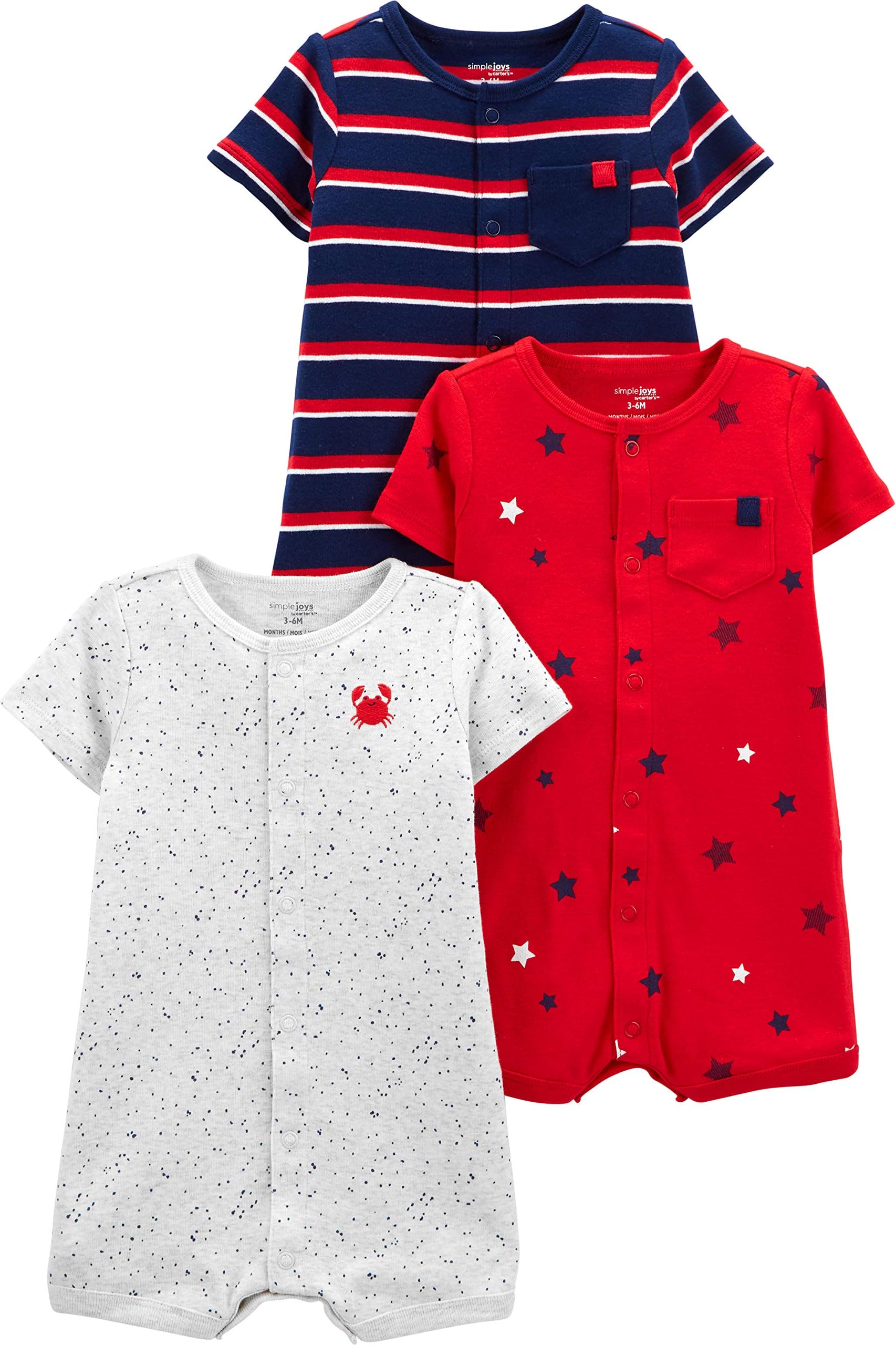 Simple Joys by Carter's Baby Girls 3-pack Snap-up Rompers Rompers (pack of 3)