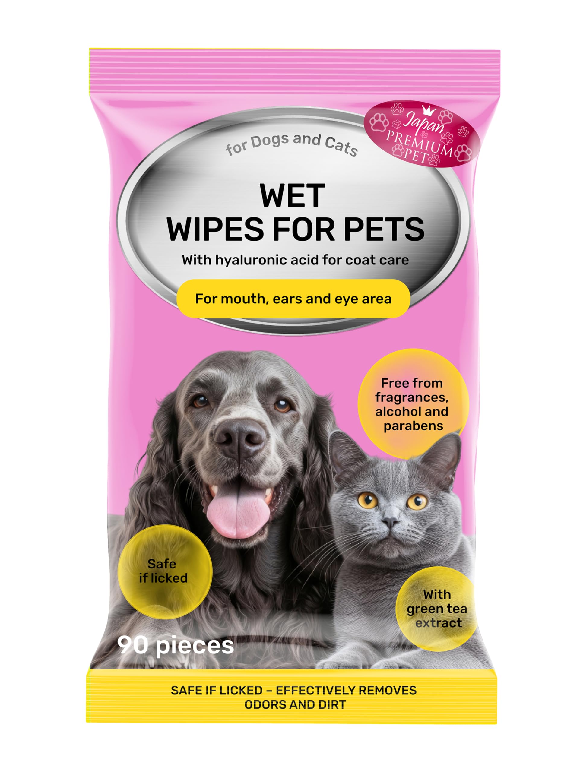 Japan Premium Pet Wipes 90 Pcs. I Versatile Cat and Dog Wipe s for Mouth Ears and Eyes, Mouth, Ears & Eyes Wipes-90Pcs
