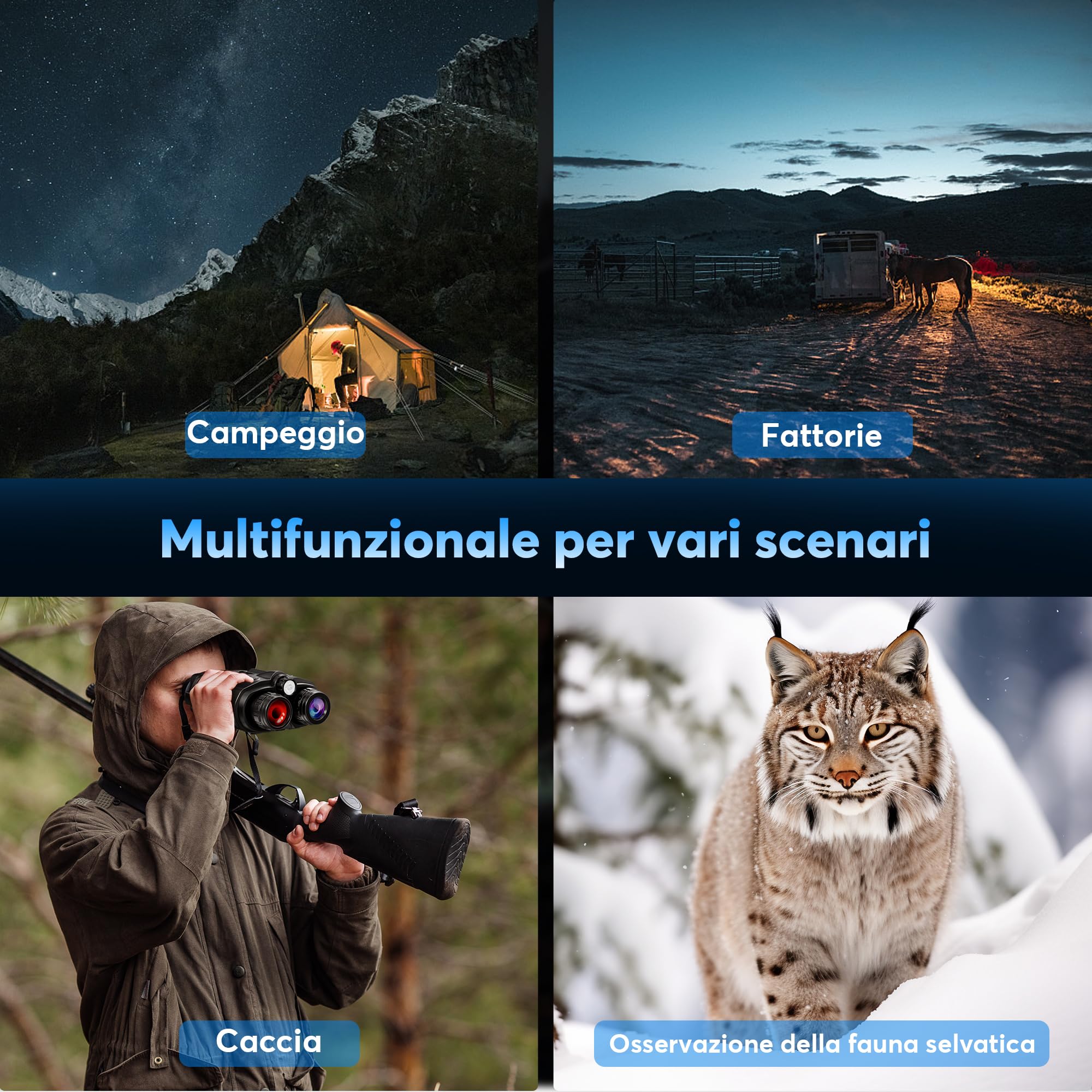 TKWSER Binocolo Visione Notturna - Infrarossi Visibili 600M nel 100% dell'Oscurità con Zoom Digitale 8X, Ricaricabili da 5000mAh, con Luce Tattica, per la Caccia, per Adulti