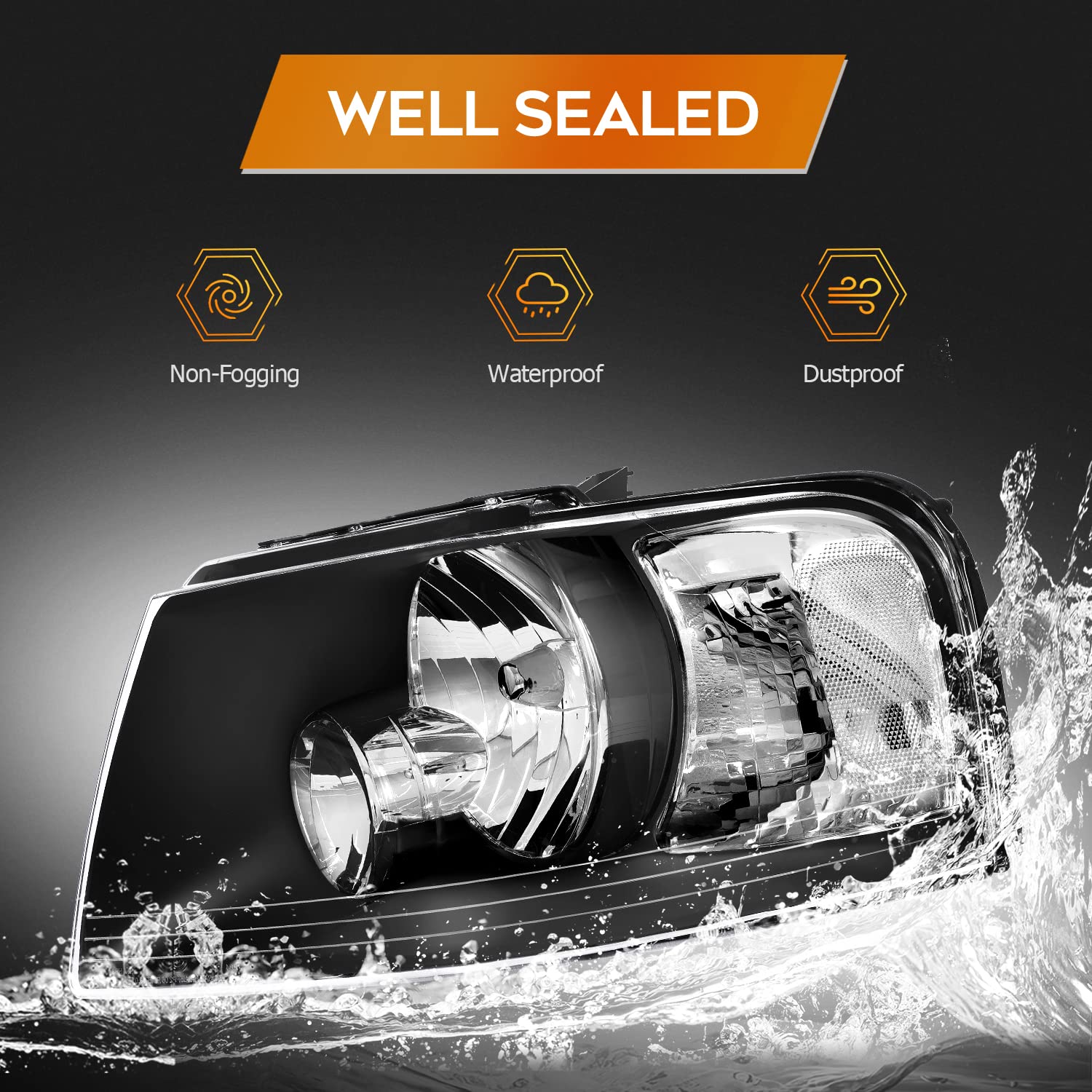 Faros Delanteros Izquierdo Y Derecho Para Ford Expedition 2003-2006 - Halógeno Con Bombillas, Negro