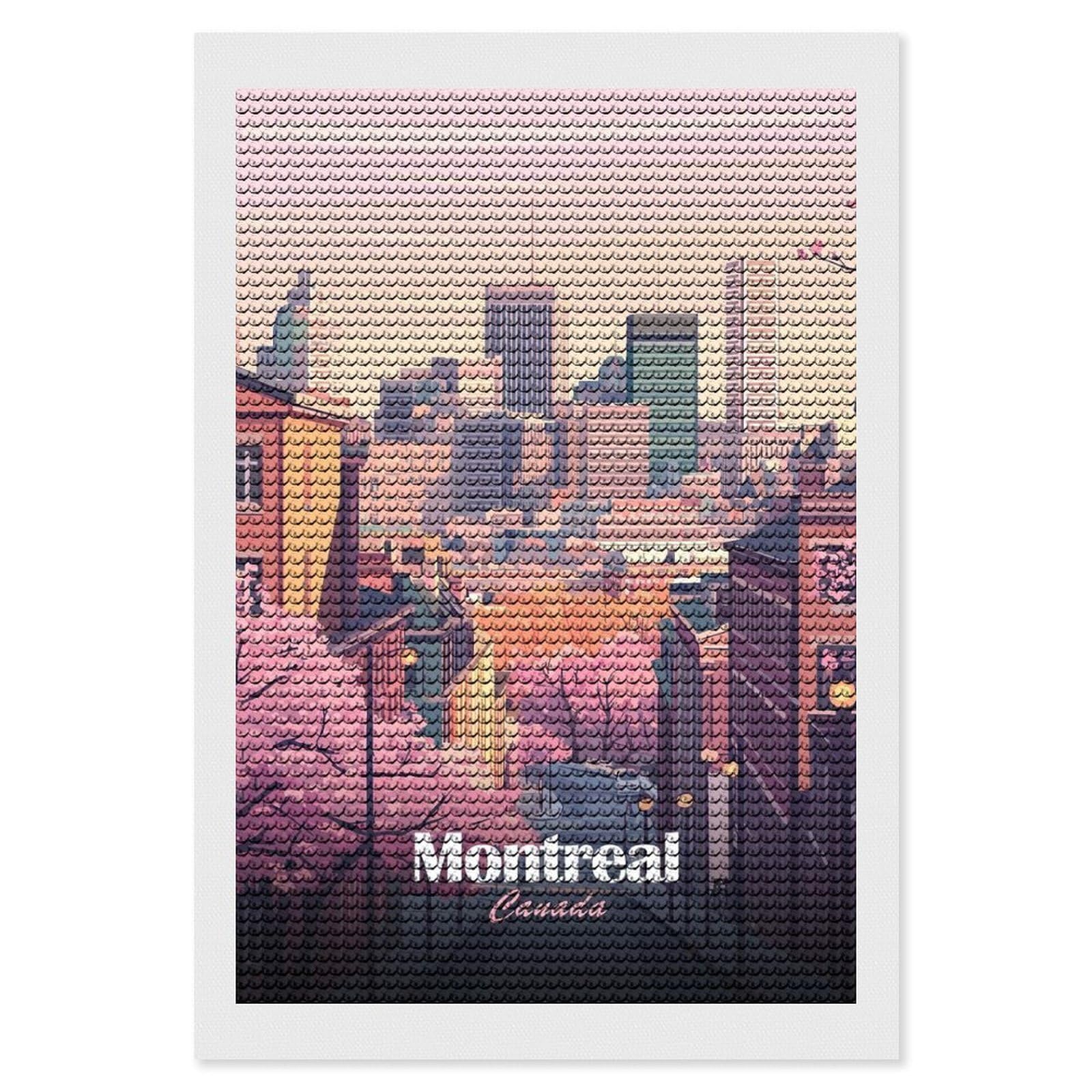 Junmoney Montreal Canada Cityscape with Cherry Blossoms Round Drill Diamond Painting 8"x12", Satisfying Creative Project, Complete Accessories, Printed Canvas