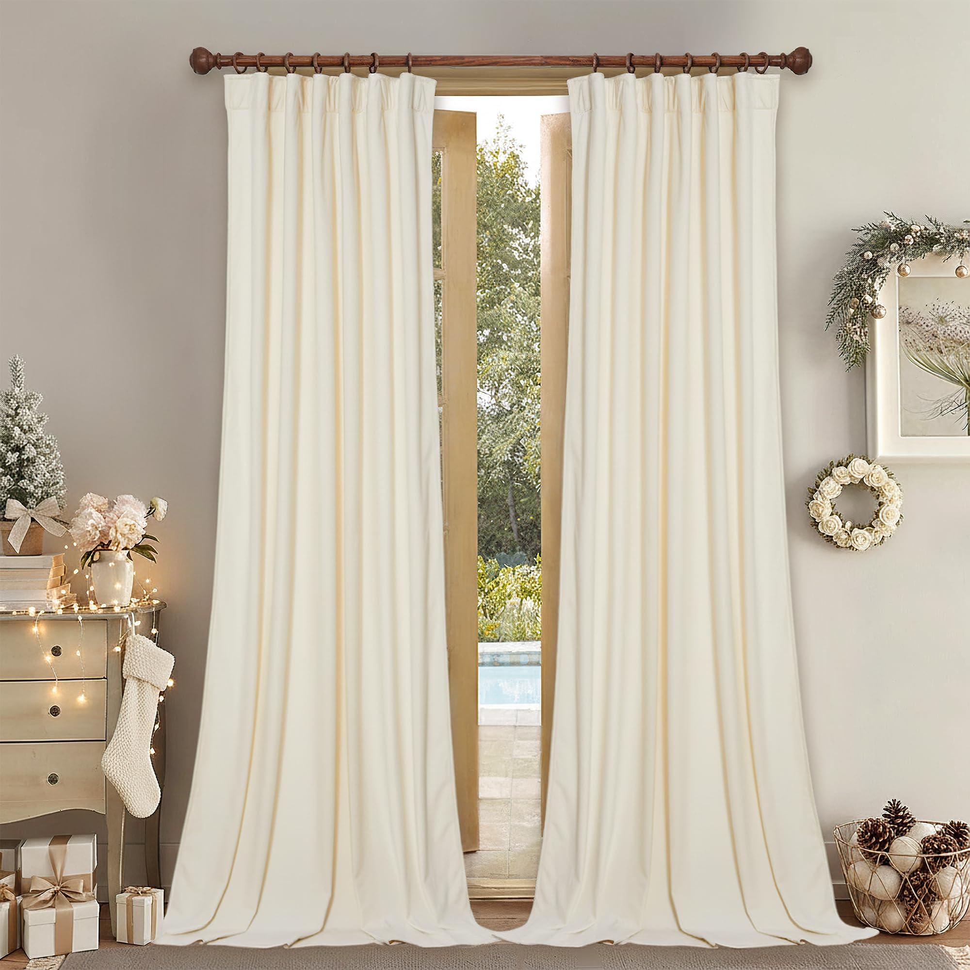 StangH Ivory White Bedroom Curtains - Super Soft Velvet Texture Window Drapes for Sliding Glass Door, High Ceiling Tall Privacy Curtain Panels for