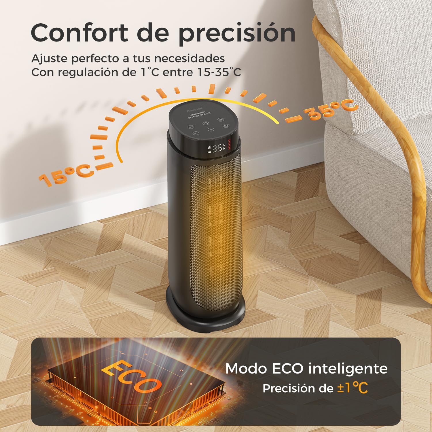 Aroeve Calefactor Bajo Consumo, Calefactor Electrico Cerámico PTC 2000W 4 Modos Incluye ECO, Oscilación 90°, Temporizador 24h con Control Remoto, Protección Contra Sobrecalentamiento y Vuelco, Hogar