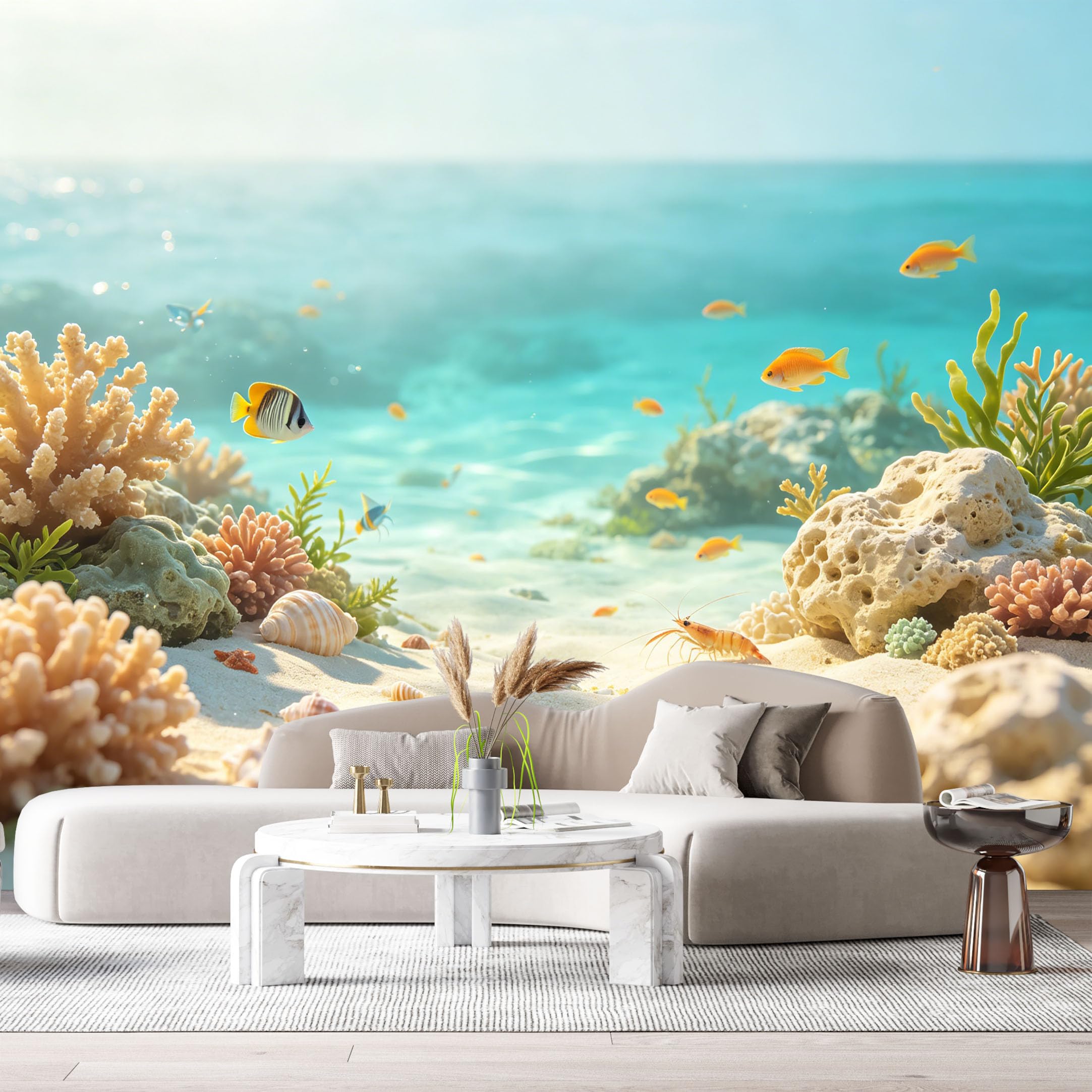 Custom Size Wall Murals Marine Ocean Coastal Coral Reef Tropical Fish Seashells Sand SelfAdhesiveWall Fabric Removable Wallpaper Wall Decor for Living Room Bedroom Bathroom