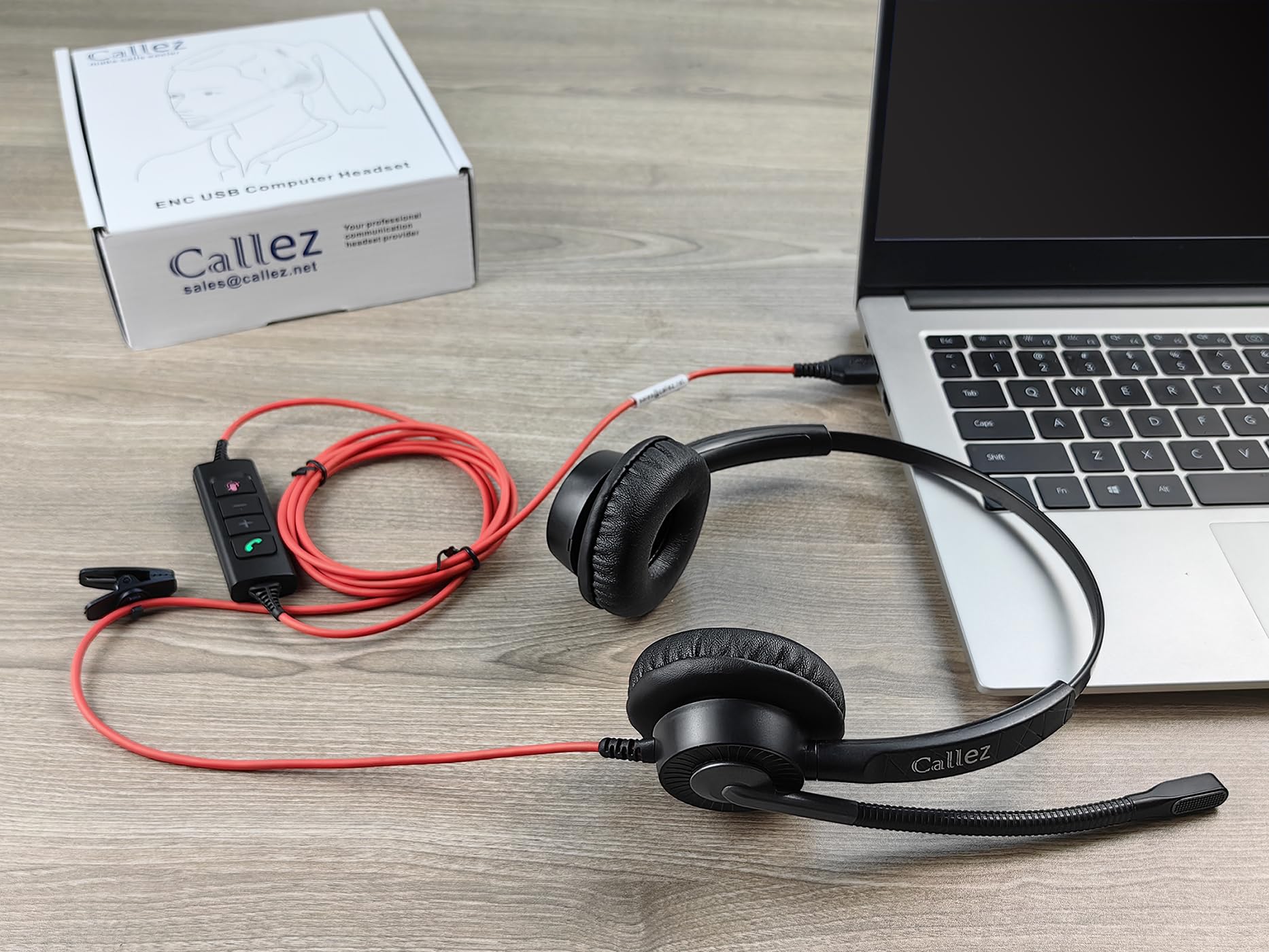 Callez Cuffie USB PC con microfono, cuffie stereo con microfono ENC 2 per cancellazione del rumore, controllo delle chiamate, cuffie business con cavo per home office call center team, zoom skype