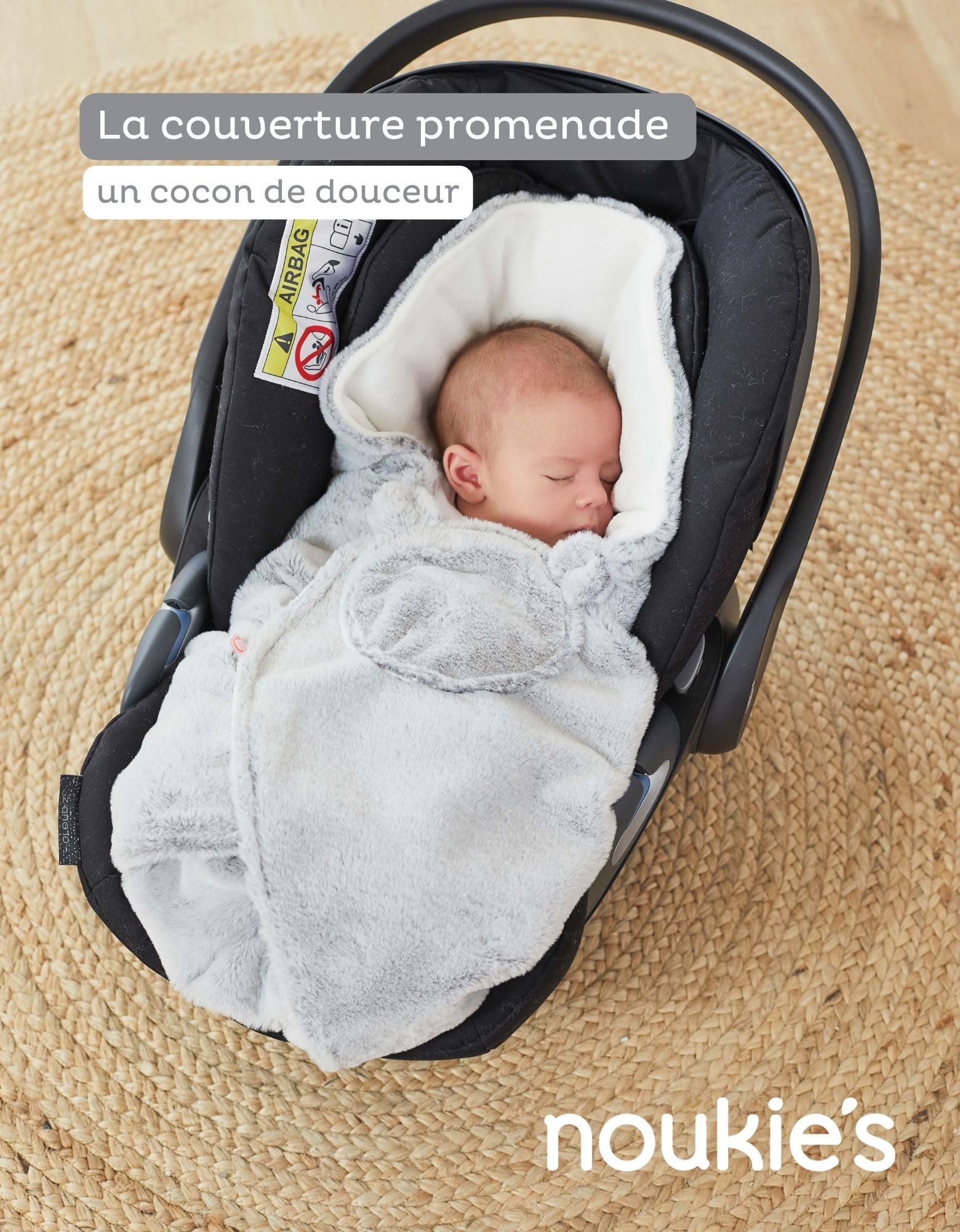 NOUKIE'S - Couverture enveloppante Bébé - Idéale pour Poussette et Siège Auto - 65cm x 45cm - Douce et Confortable