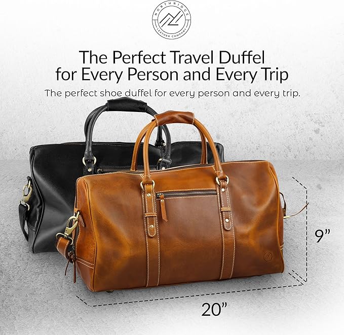 Premium Full-Grain Leather Duffle Bag for Men & Women | 20-Inch Handcrafted TSA Approved Carry-On Weekender Travel Bag with Multiple Pockets & Compartments by Northridge Leather (Tan))