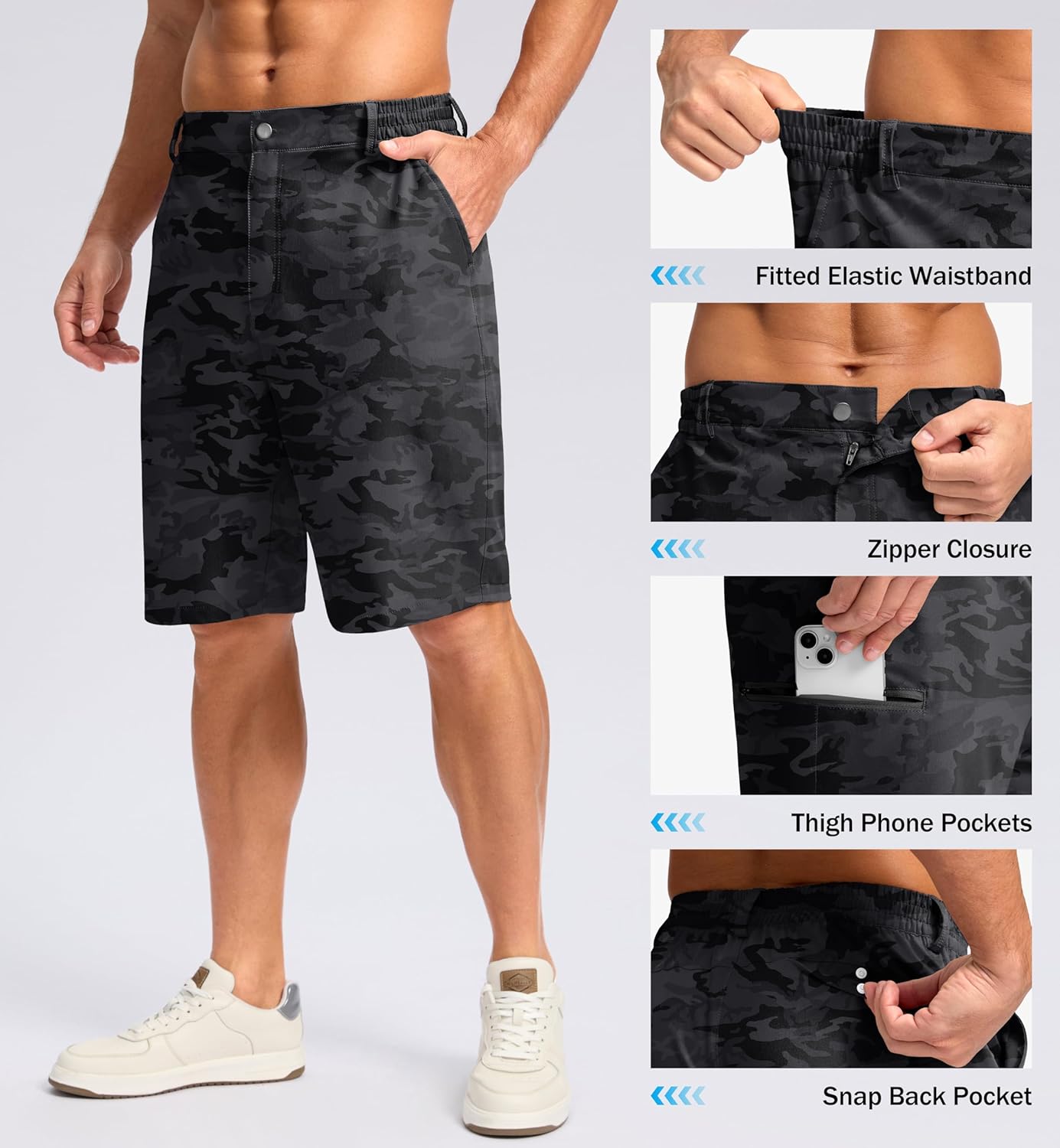 G Gradual Men's Casual Shorts 7"/ 9" Lightweight 4 Pockets Stretch Quick-Dry Summer Shorts for Golf Work Hiking Trips (9", Black Camo, L) - Image 4